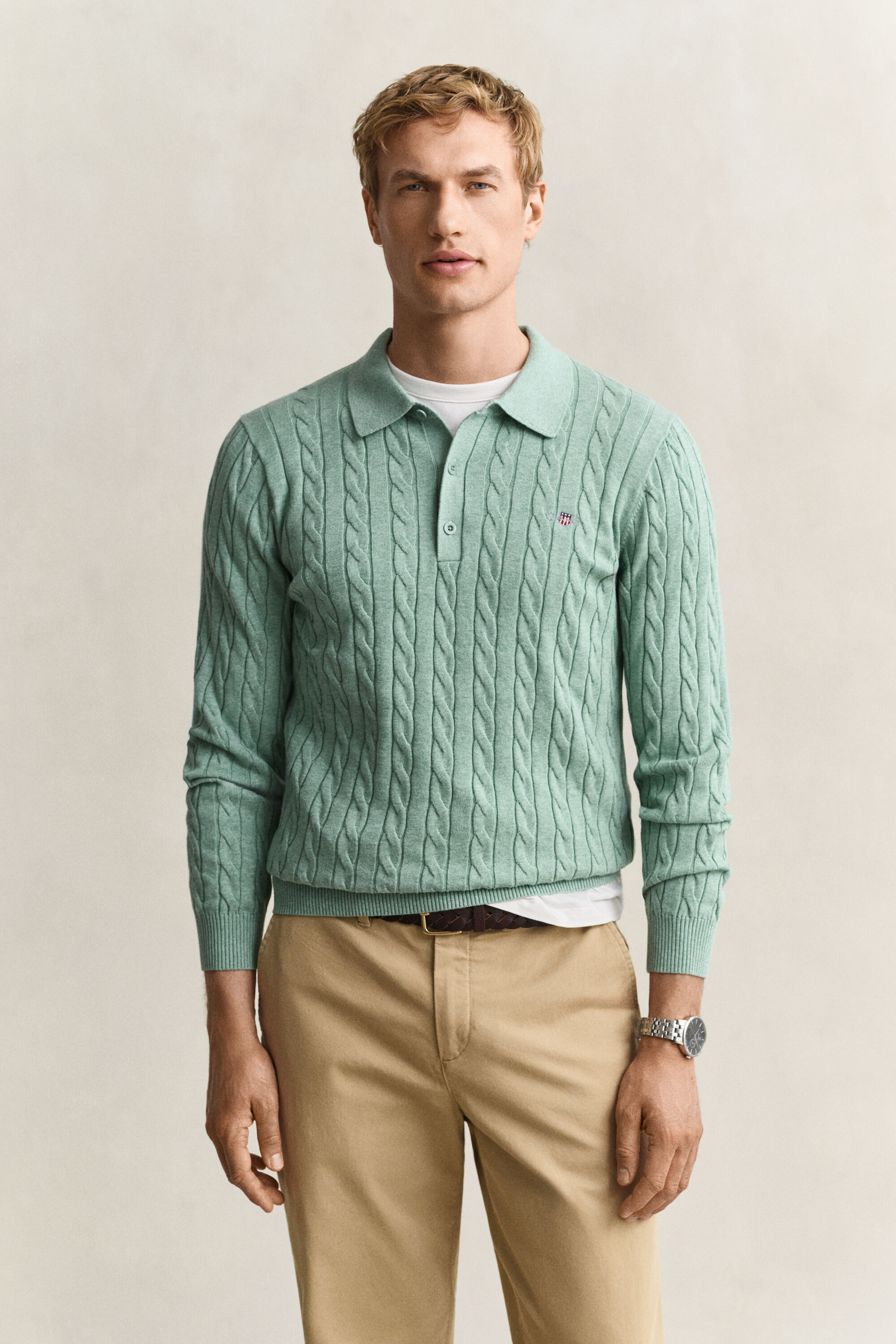 Zopfstrick Polopullover aus Baumwolle