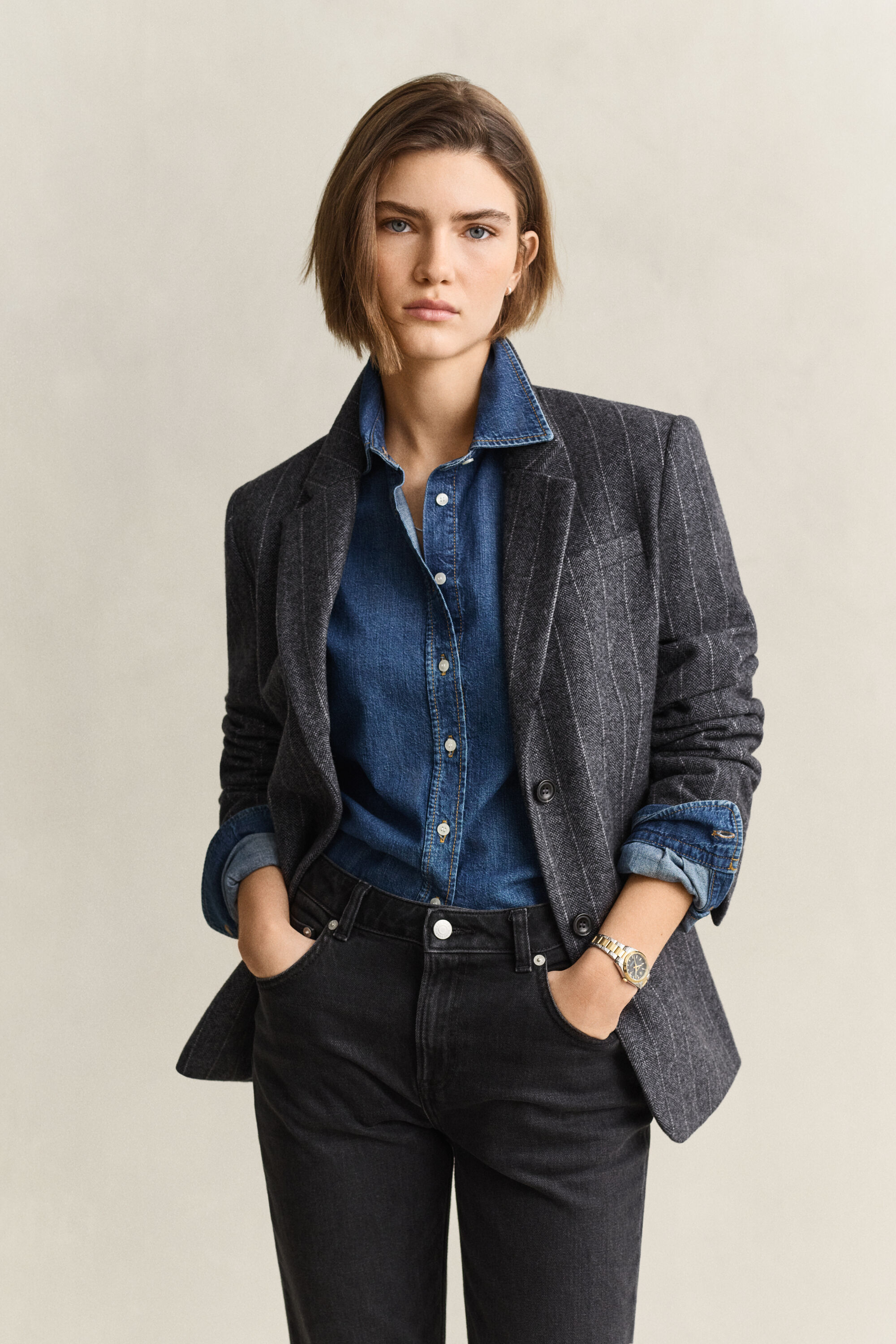 Sanduhr-Blazer mit Nadelstreifen