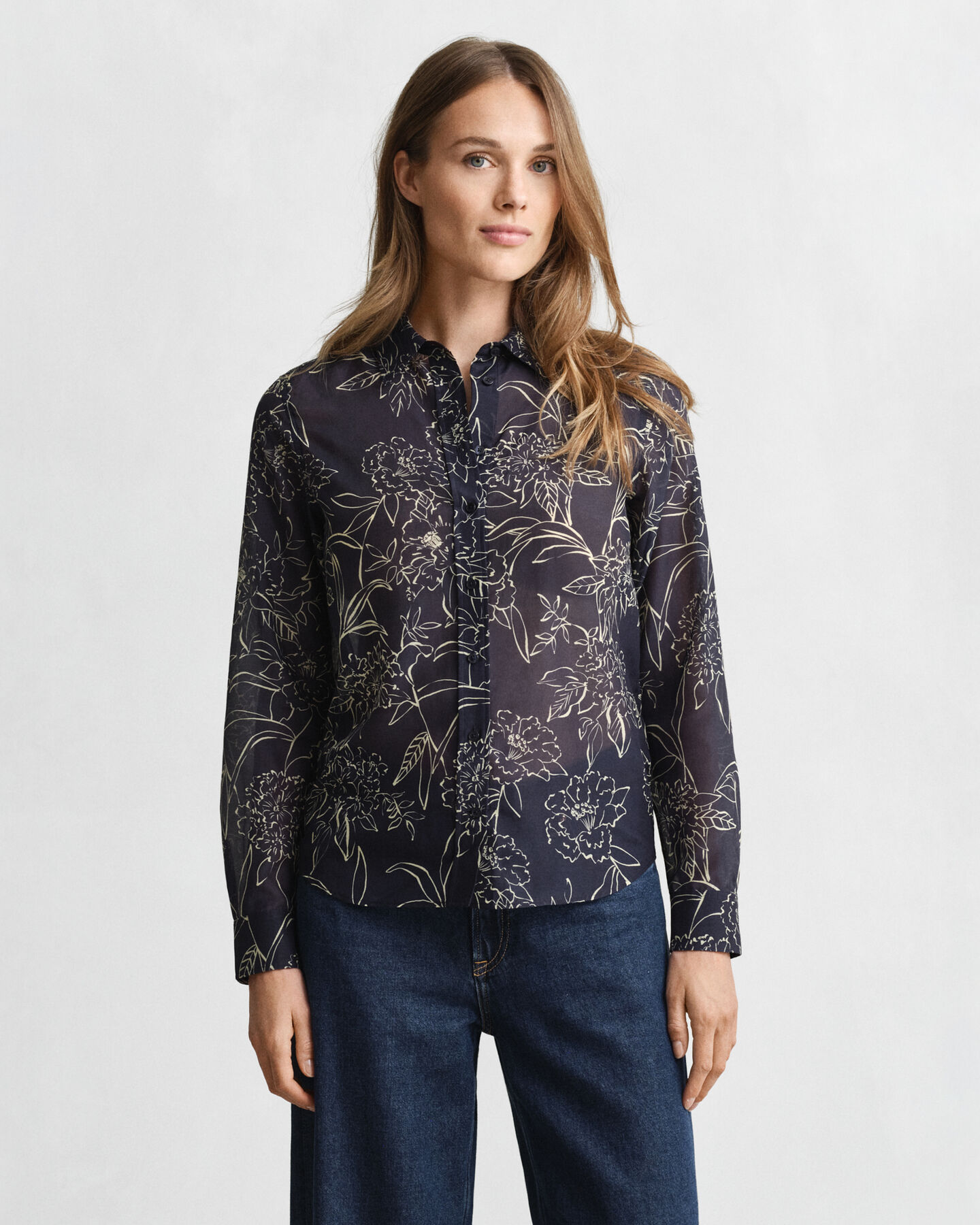 Regular Fit Bluse aus Baumwolle und Seide mit Blumen-Print