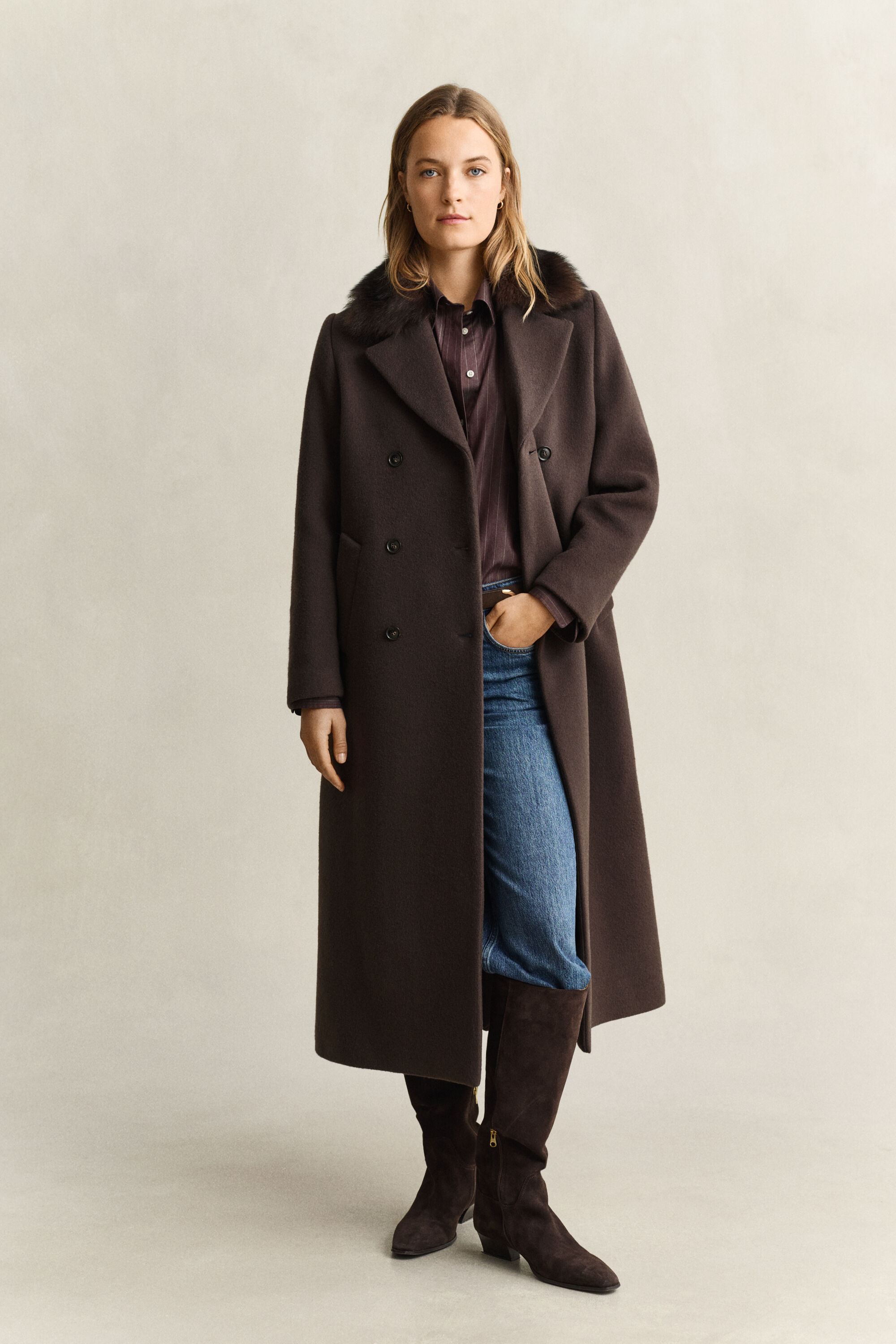 Mantel mit Shearling-Kragen