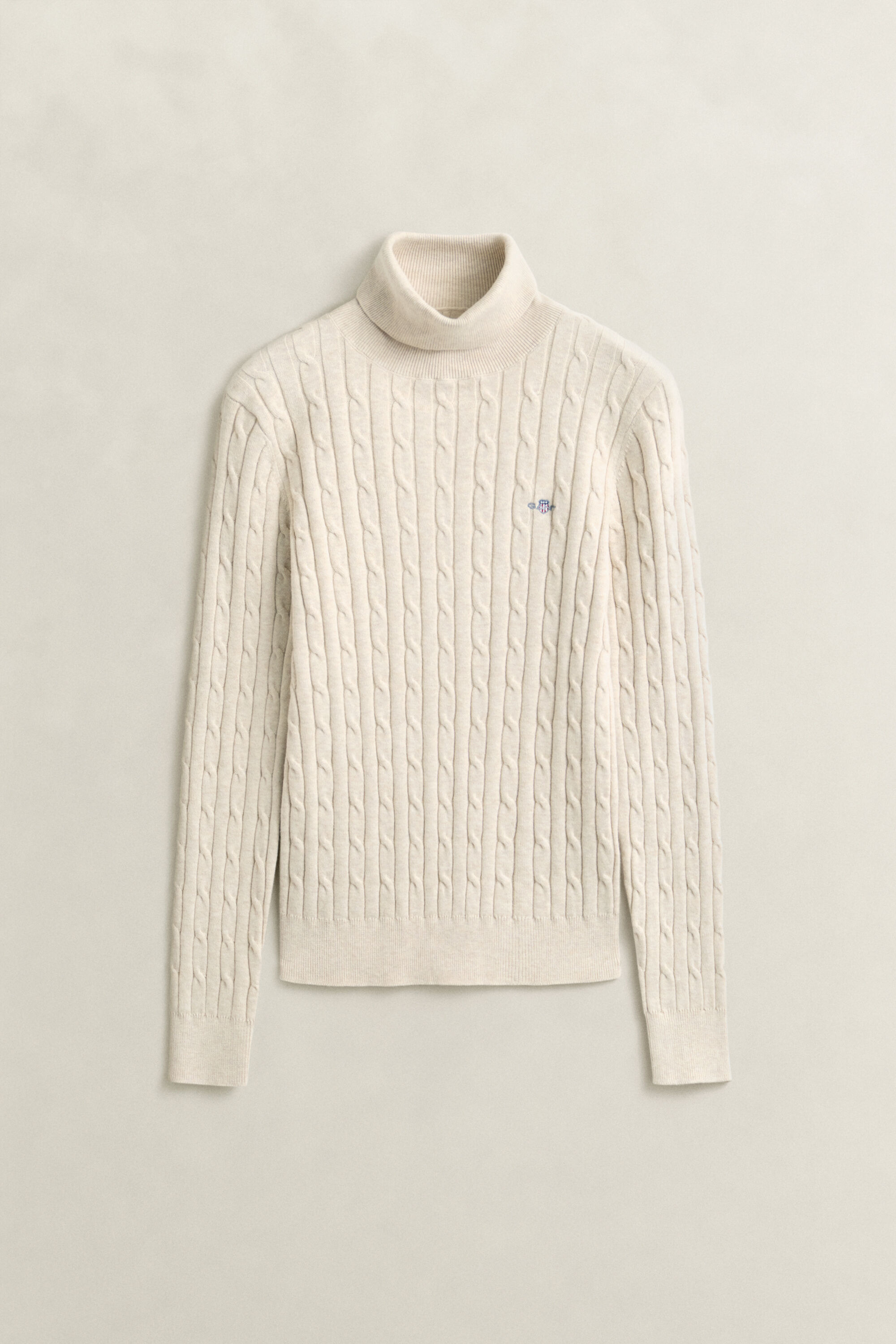 Zopfstrick Rollkragenpullover aus Stretch-Baumwolle