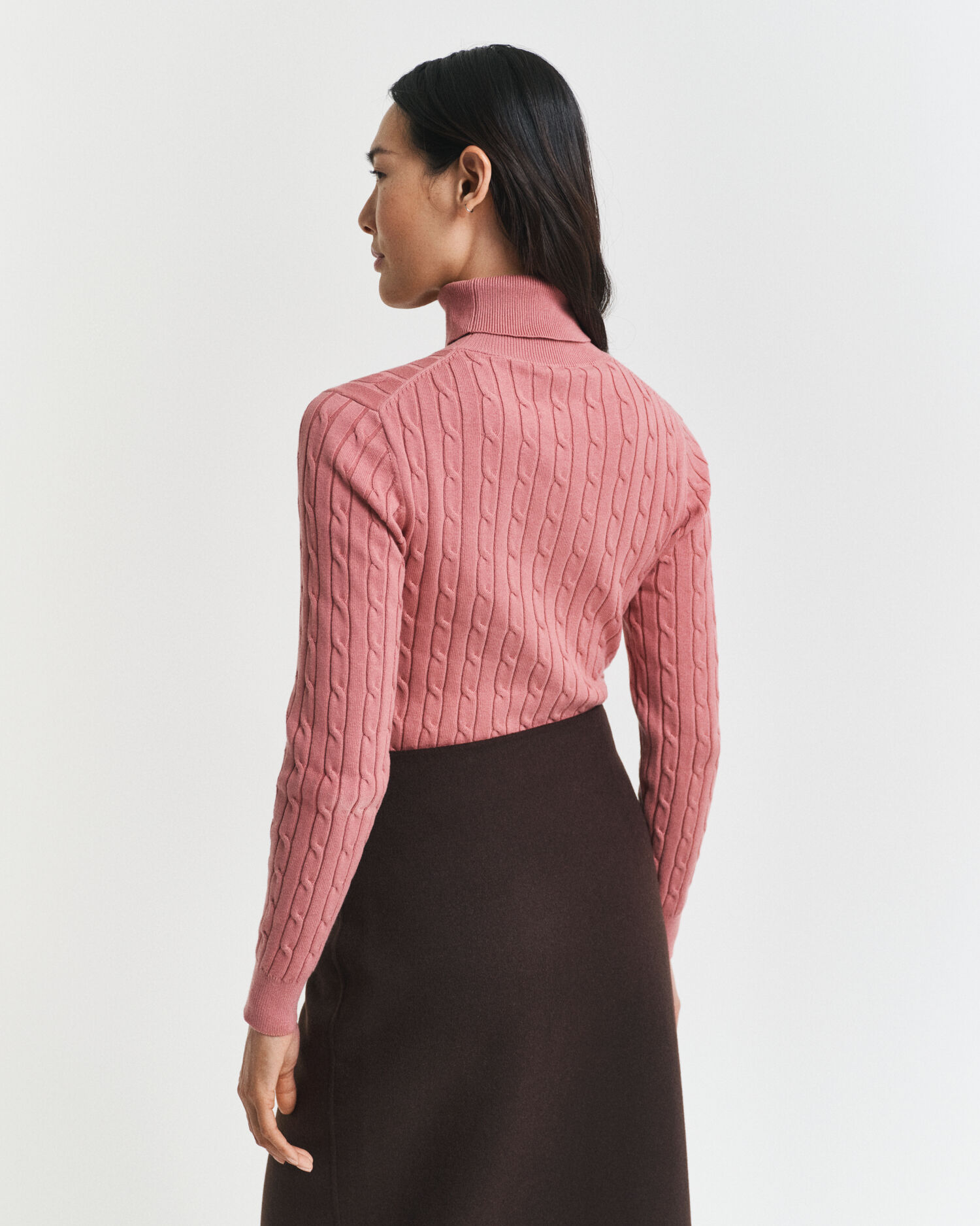 Zopfstrick Rollkragenpullover aus Stretch-Baumwolle