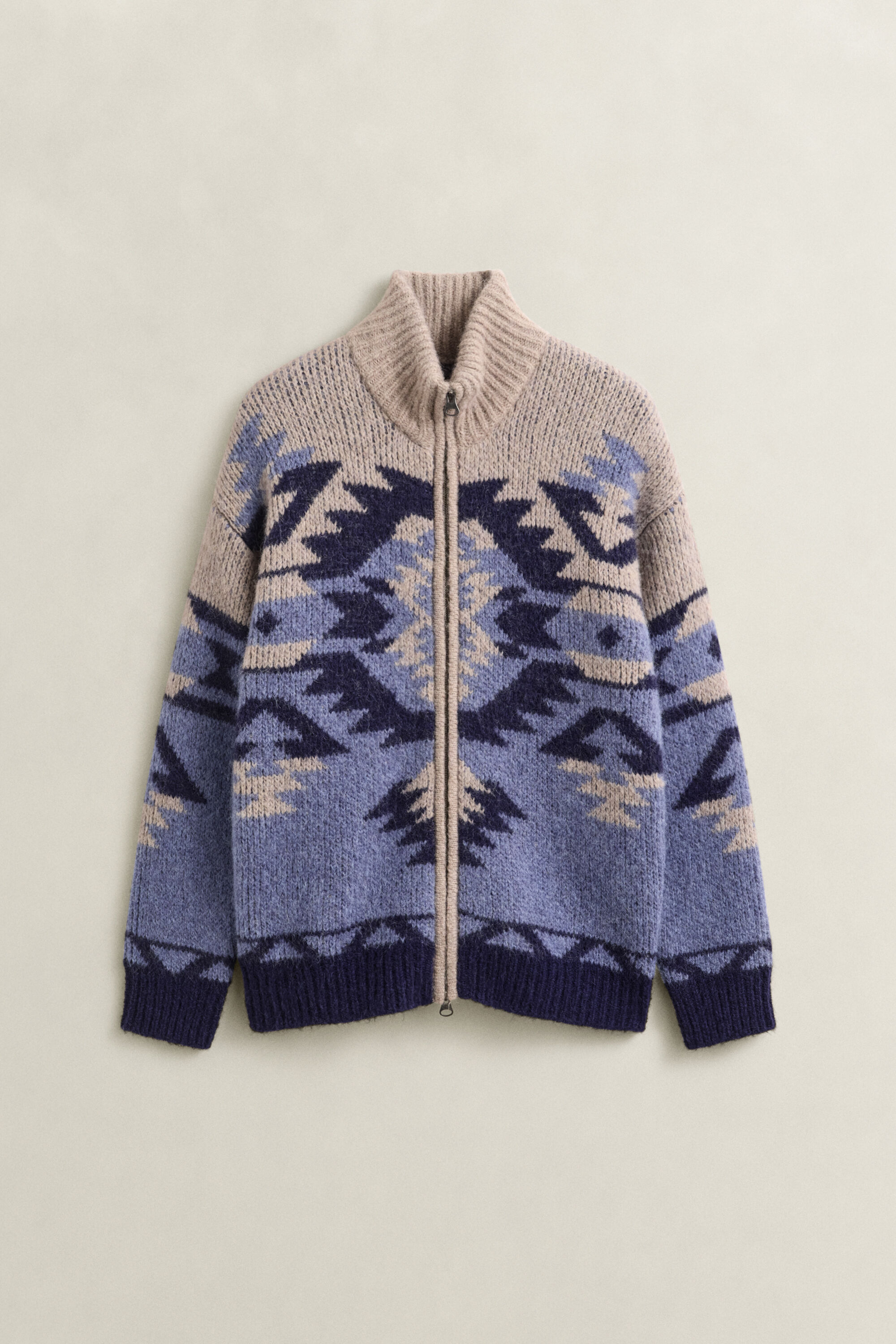 Jacquard-Strickjacke mit Reißverschluss aus Alpakawollgemisch