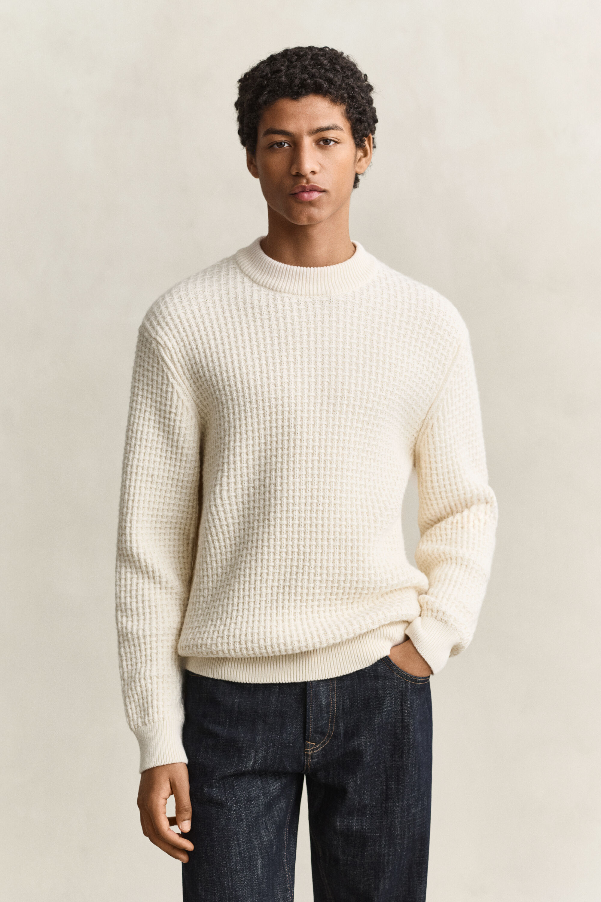 Stehkragenpullover aus griffigem Baumwoll-Woll-Mix