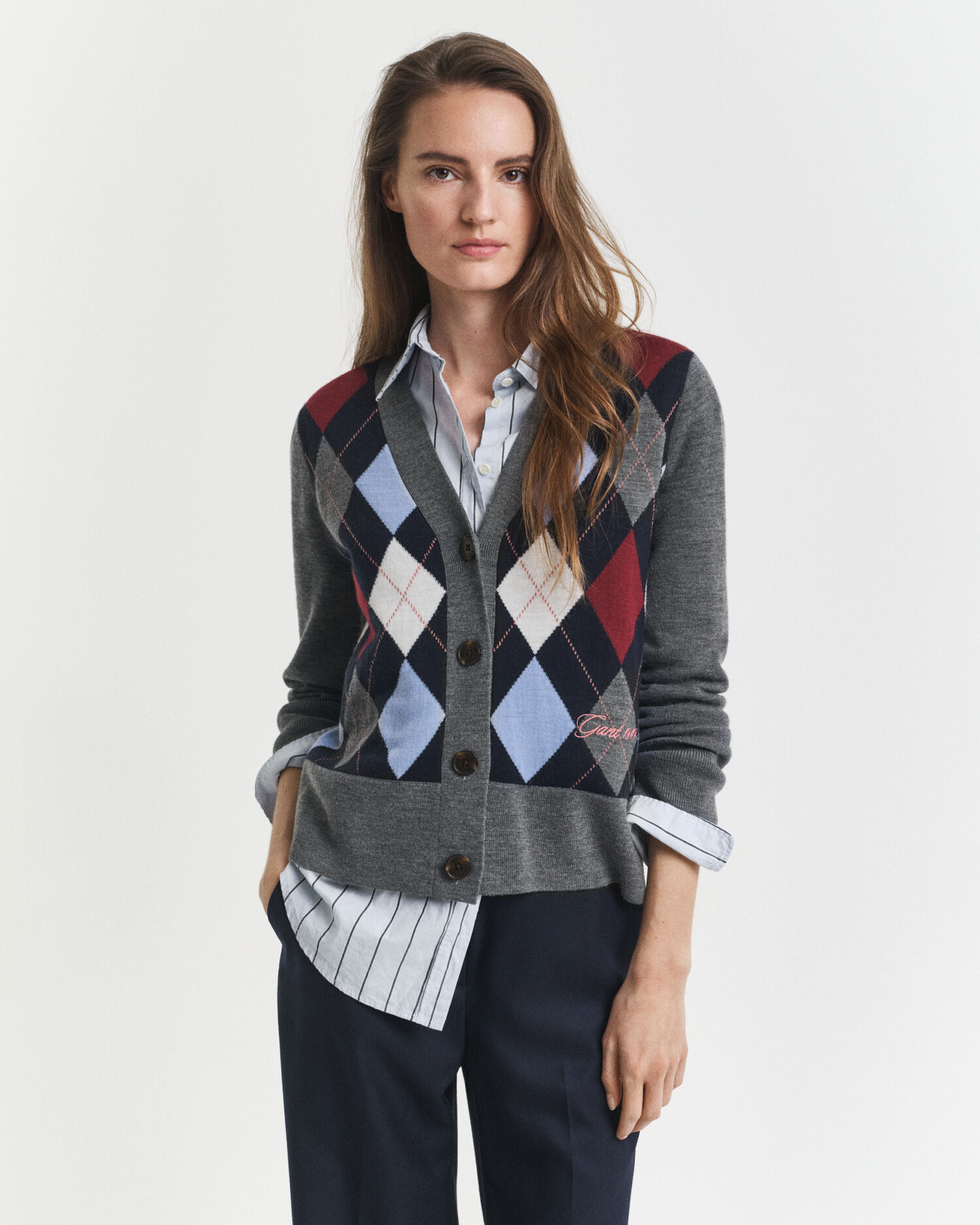 Argyle V-Neck Strickjacke