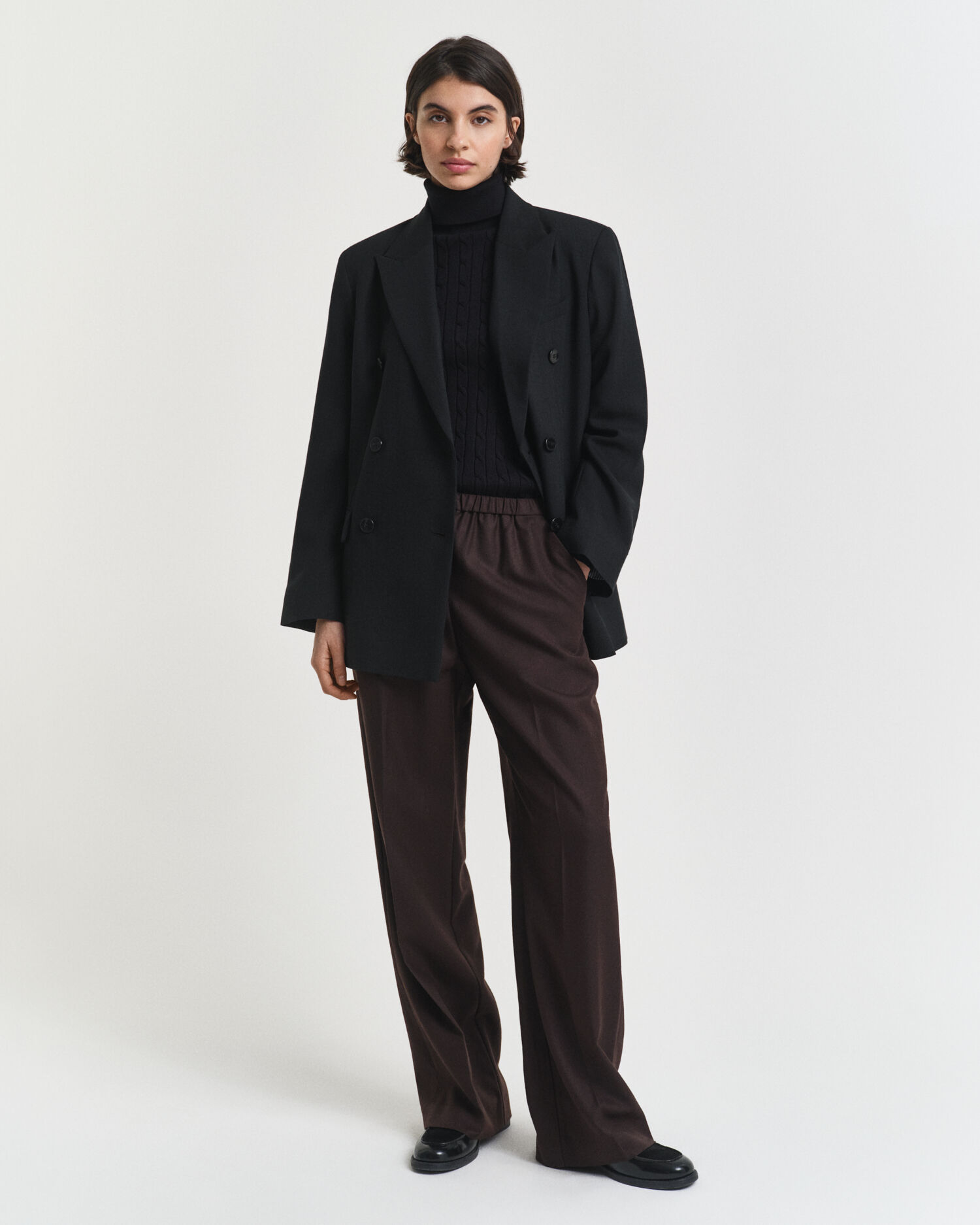 Zopfstrick Rollkragenpullover aus Stretch-Baumwolle