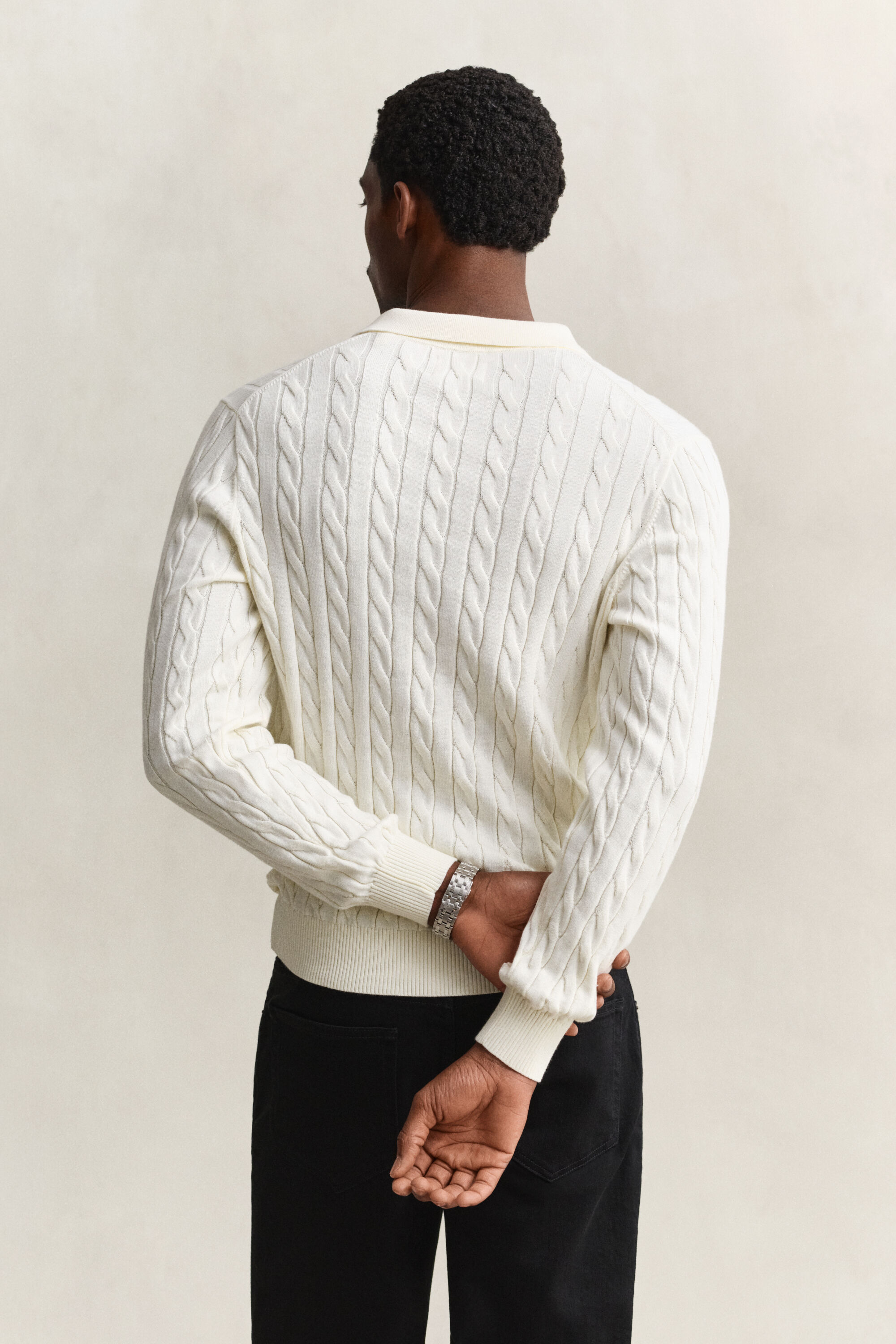 Zopfstrick Polopullover aus Baumwolle