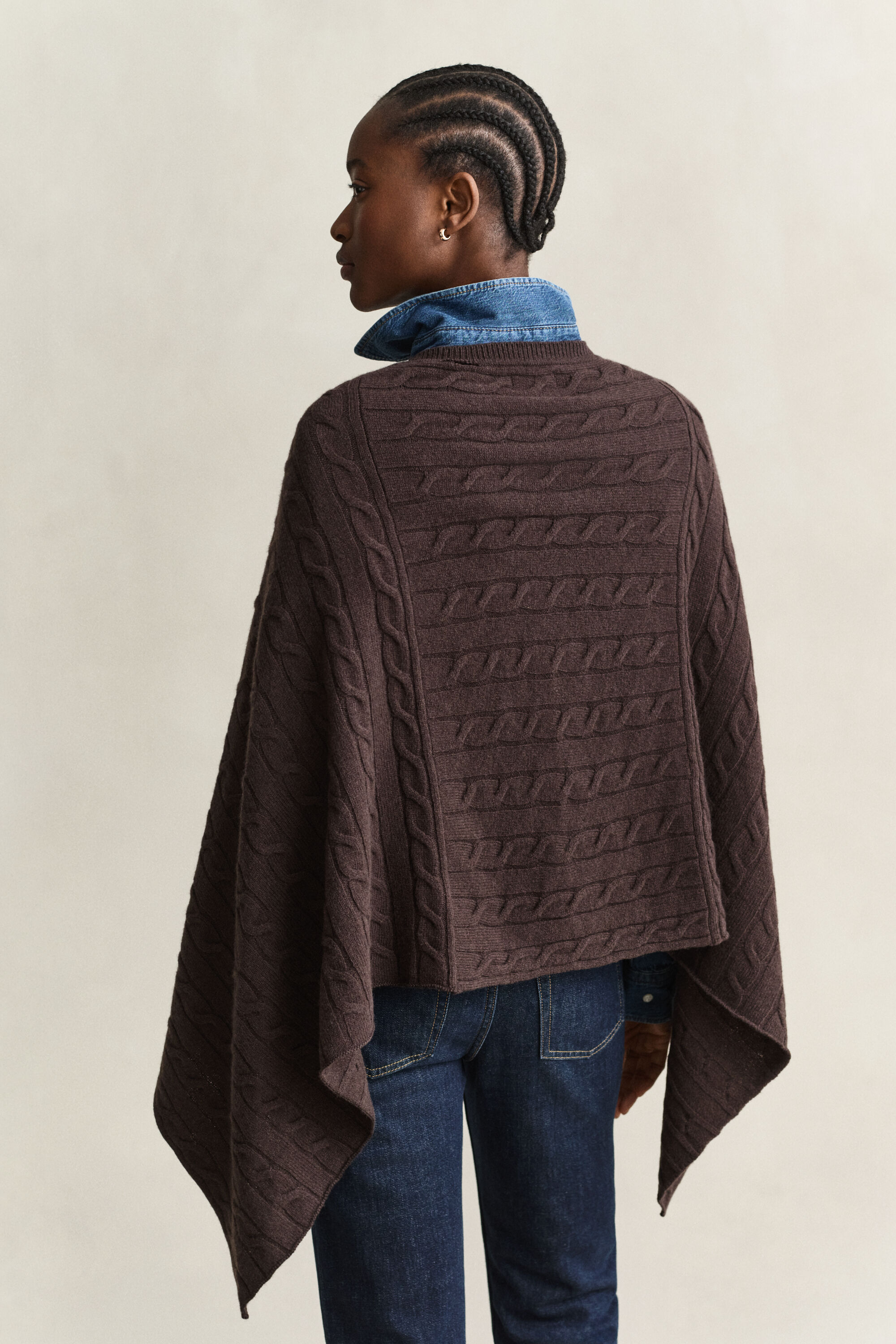 Zopfstrick Poncho aus Wolle