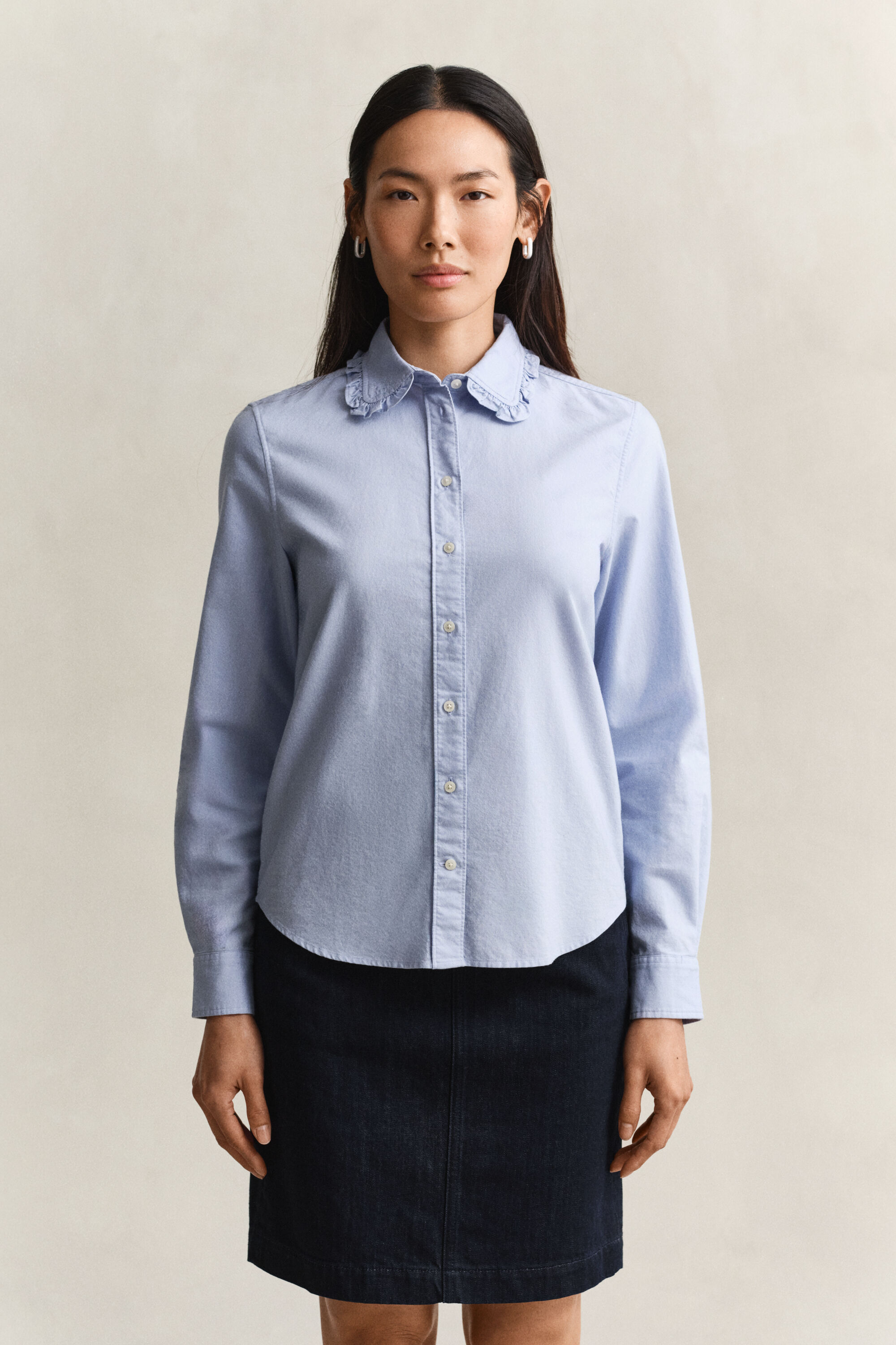 Classic Oxford-Bluse mit Rüschen