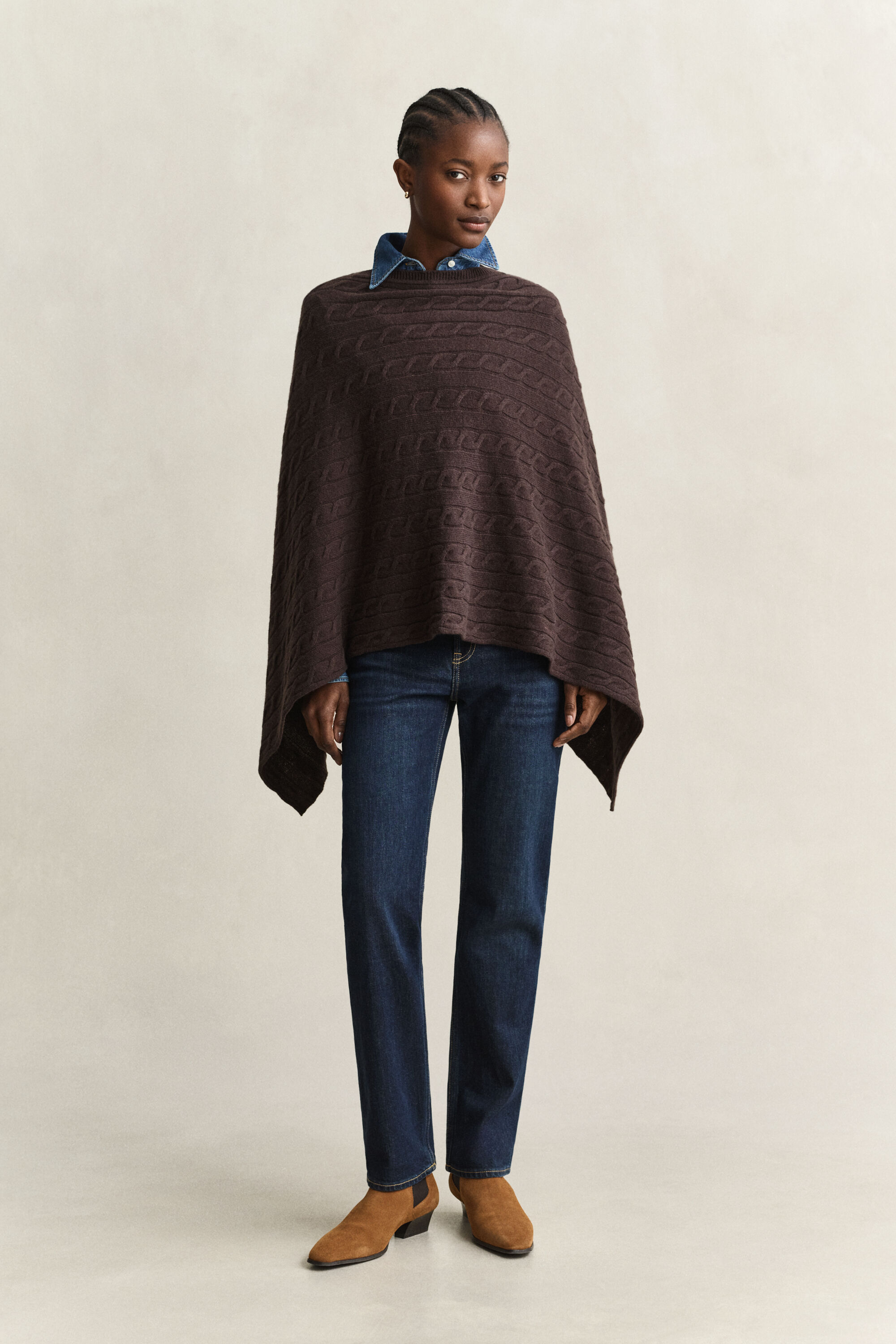 Zopfstrick Poncho aus Wolle