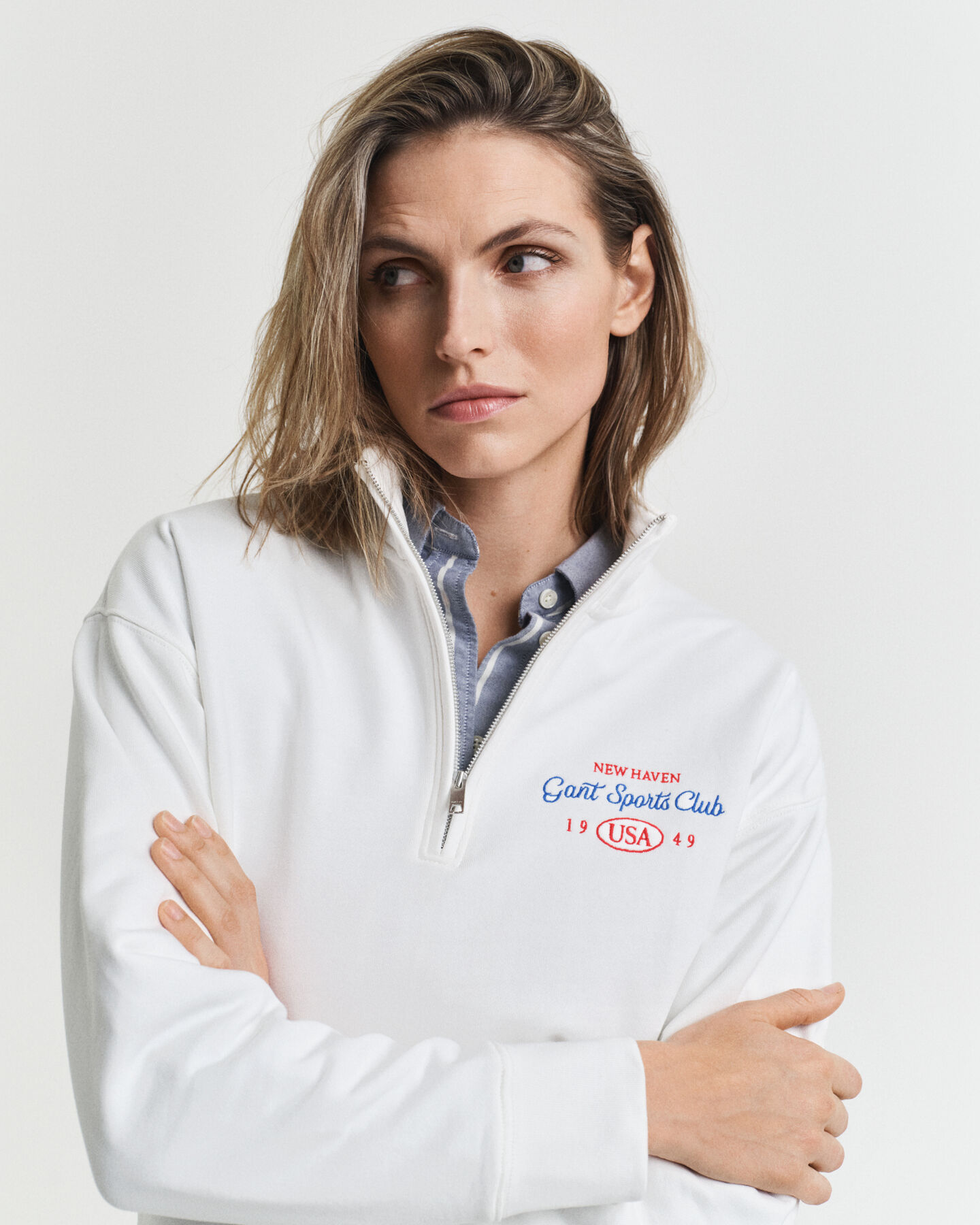 Graphic Sweatshirt mit Rei&szlig;verschlusskragen