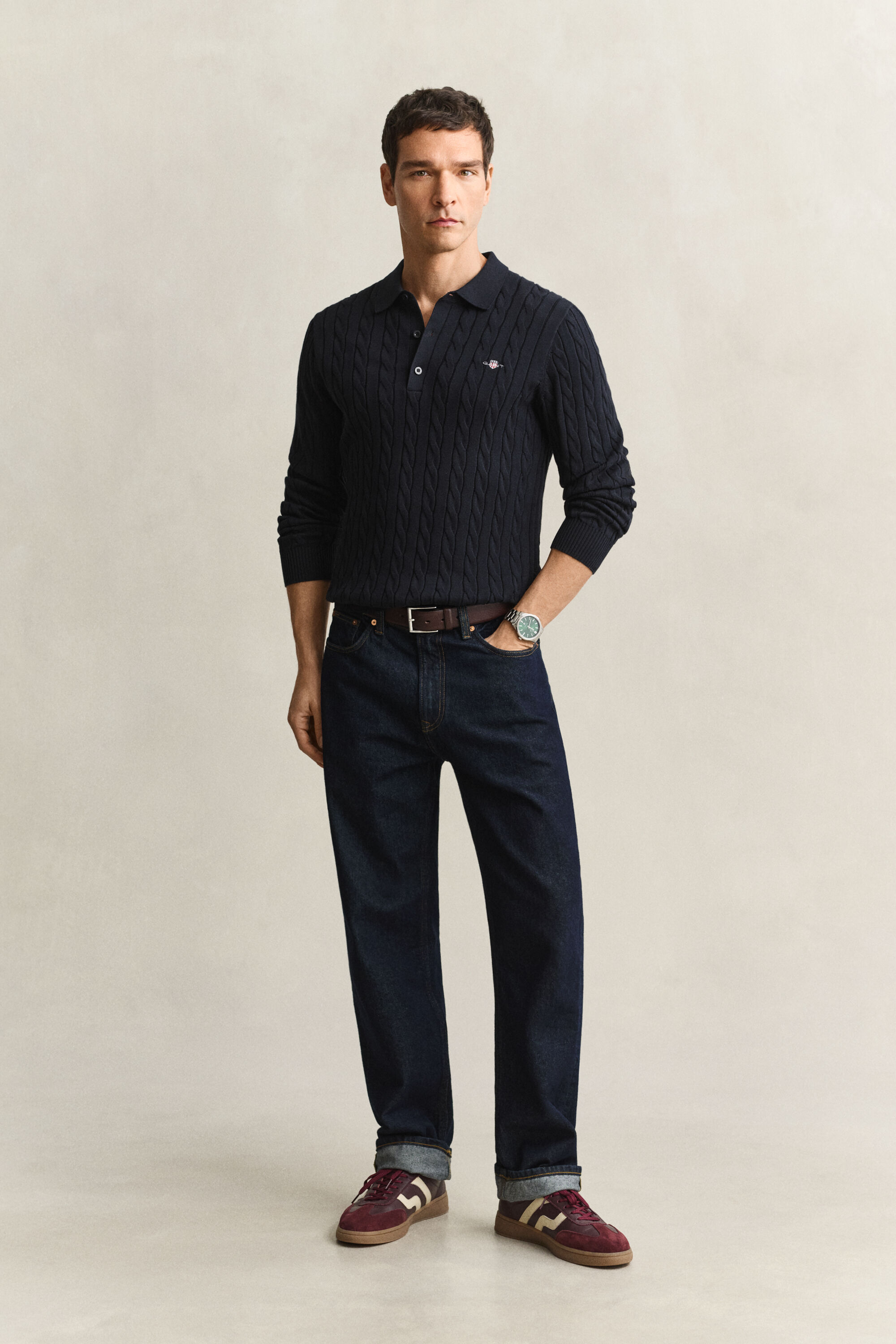 Zopfstrick Polopullover aus Baumwolle