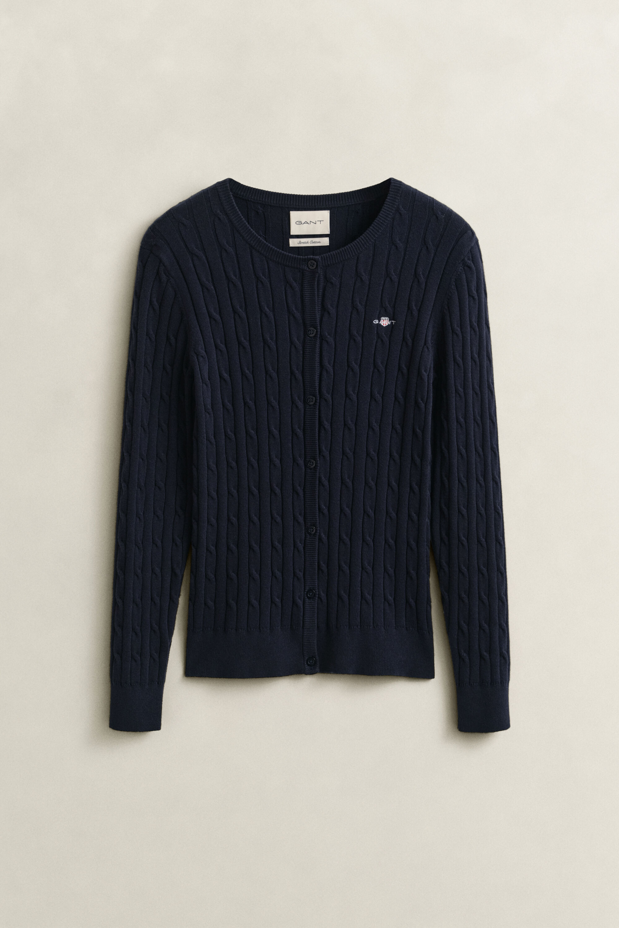 Strickjacke aus Stretch-Baumwolle mit Zopfmuster