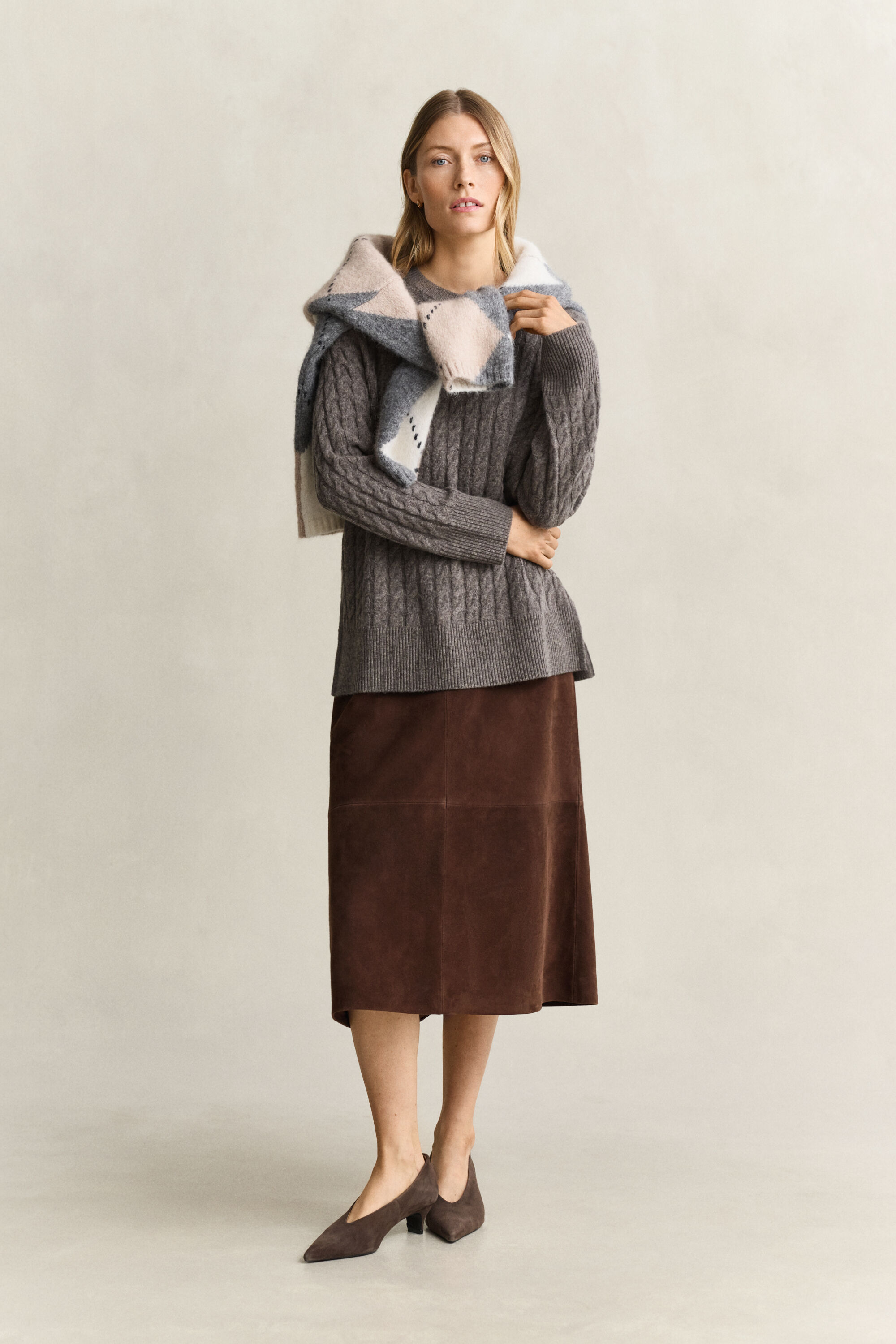 Zopfstrickpullover aus Woll-Kaschmir-Mix