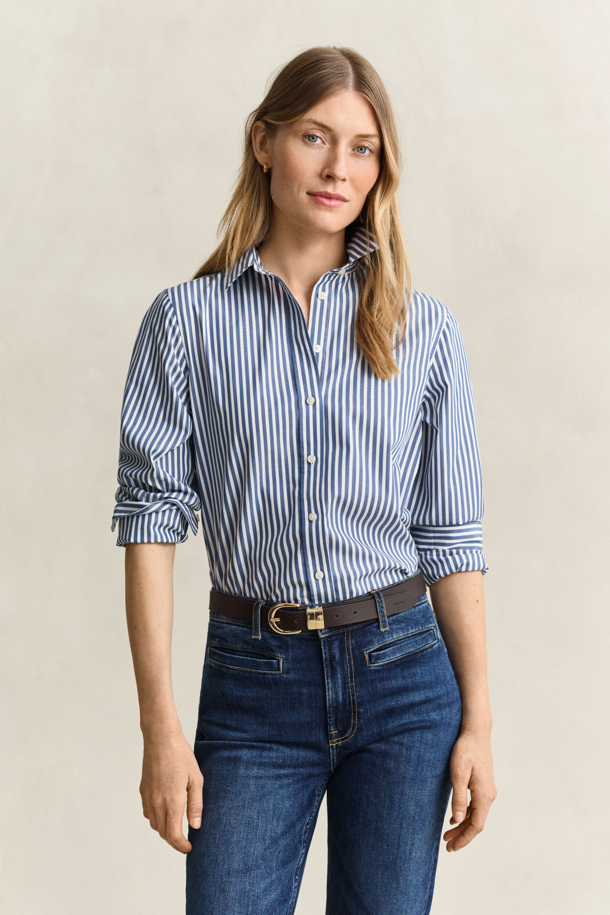 Popeline-Bluse im Regular Fit mit Streifen
