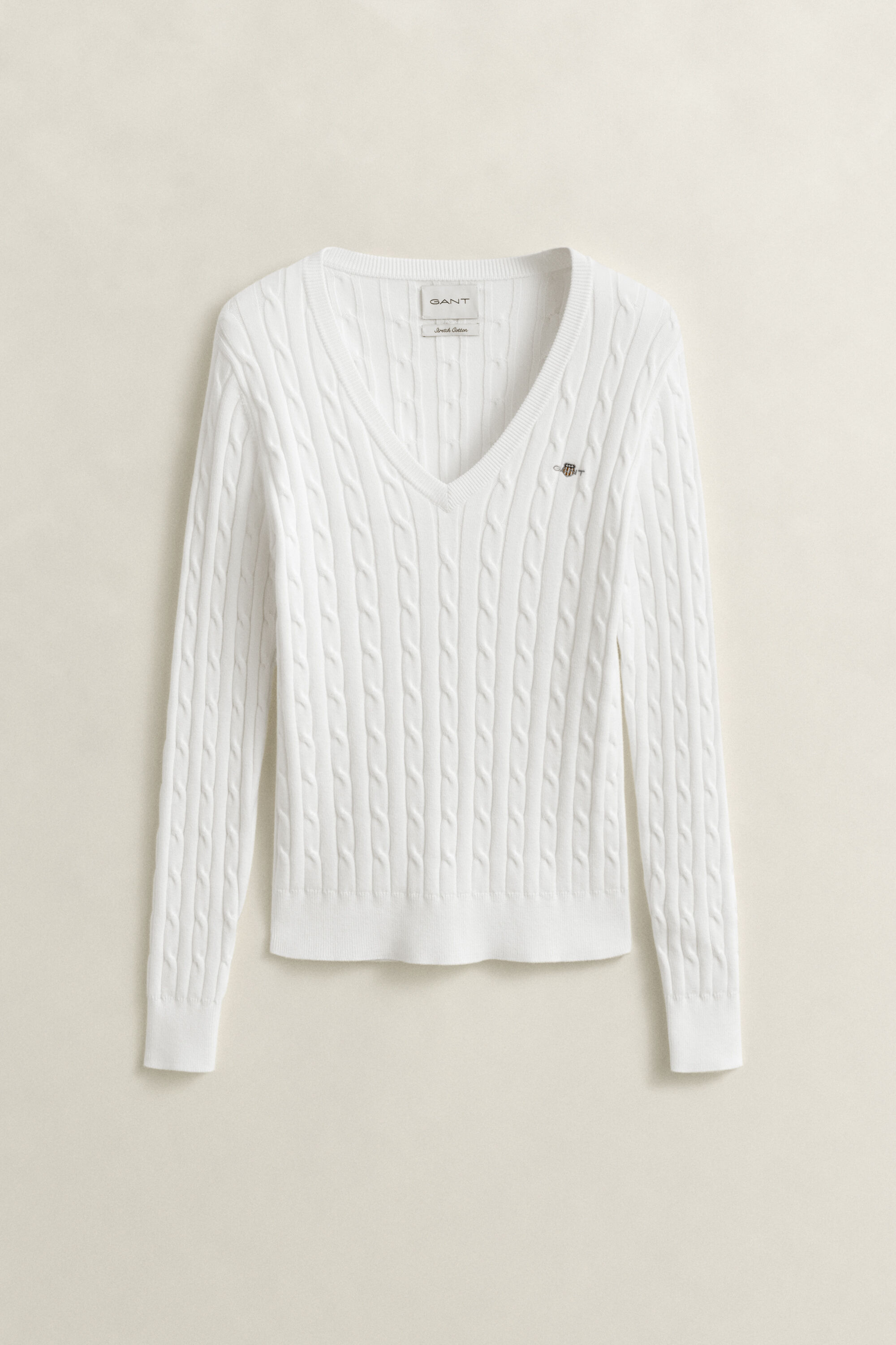 V-Neck Pullover mit Zopfmuster