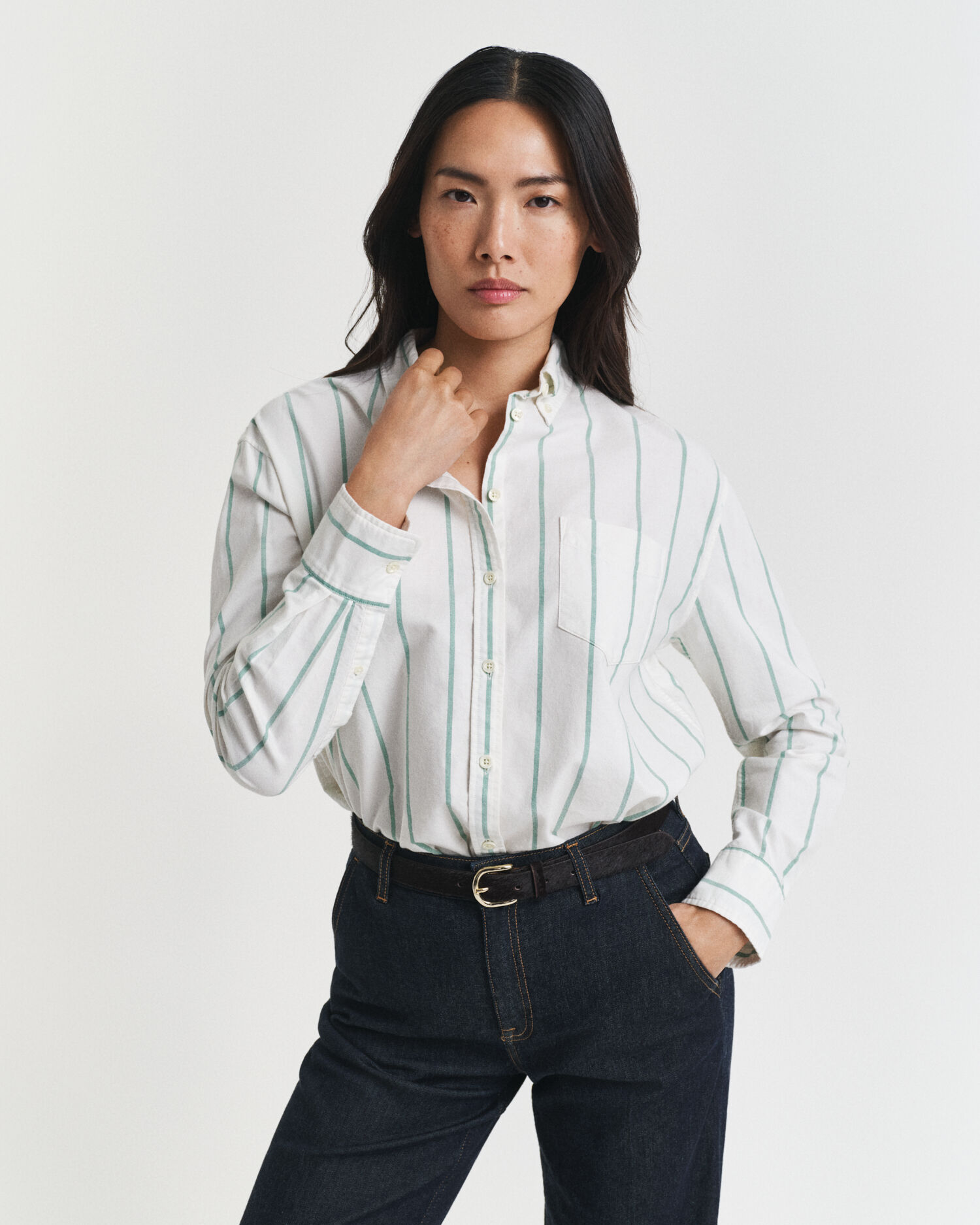 Relaxed Fit Classic Oxford-Bluse mit Streifen