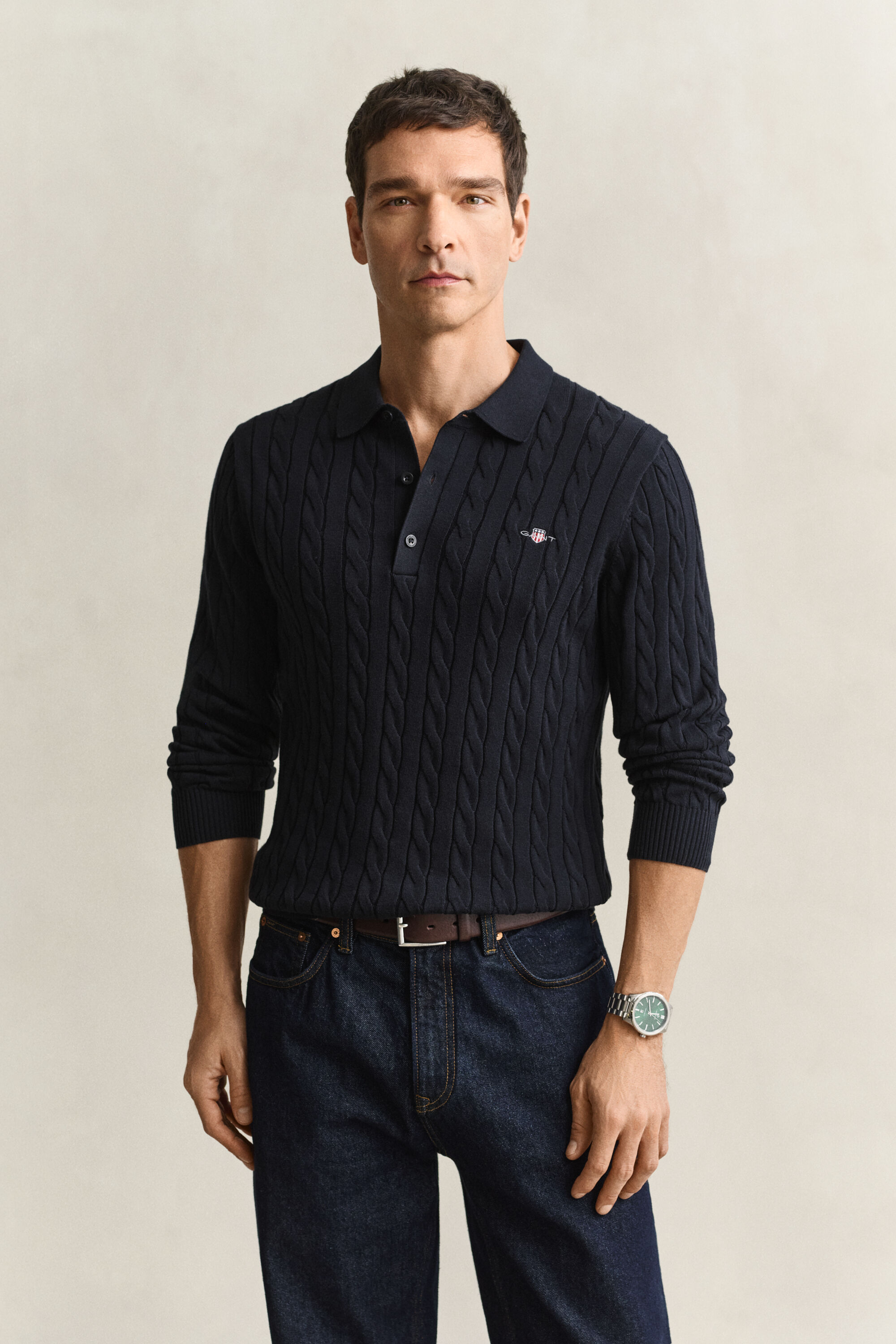 Zopfstrick Polopullover aus Baumwolle