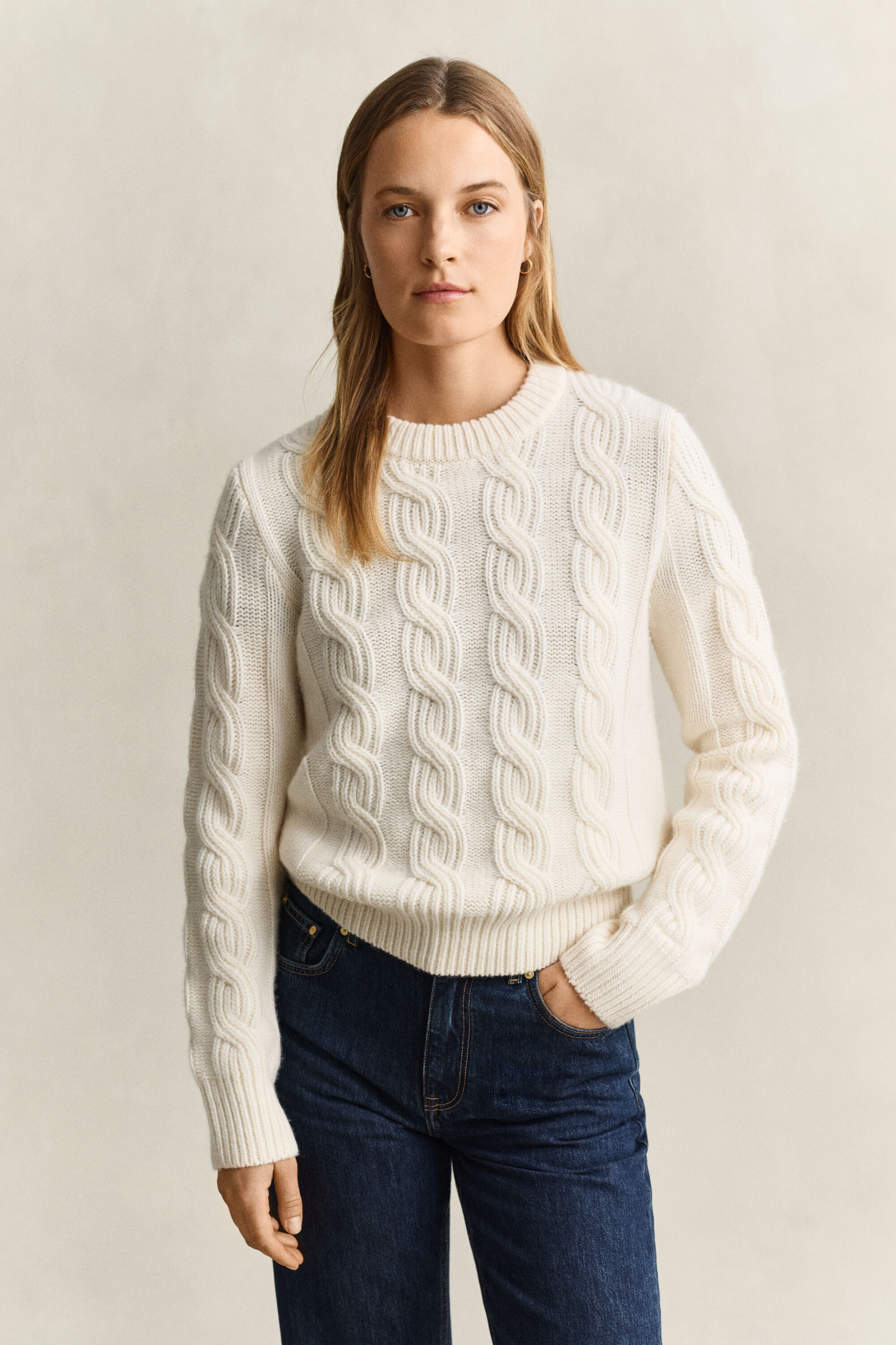 Zopfstrickpullover aus Wollmix