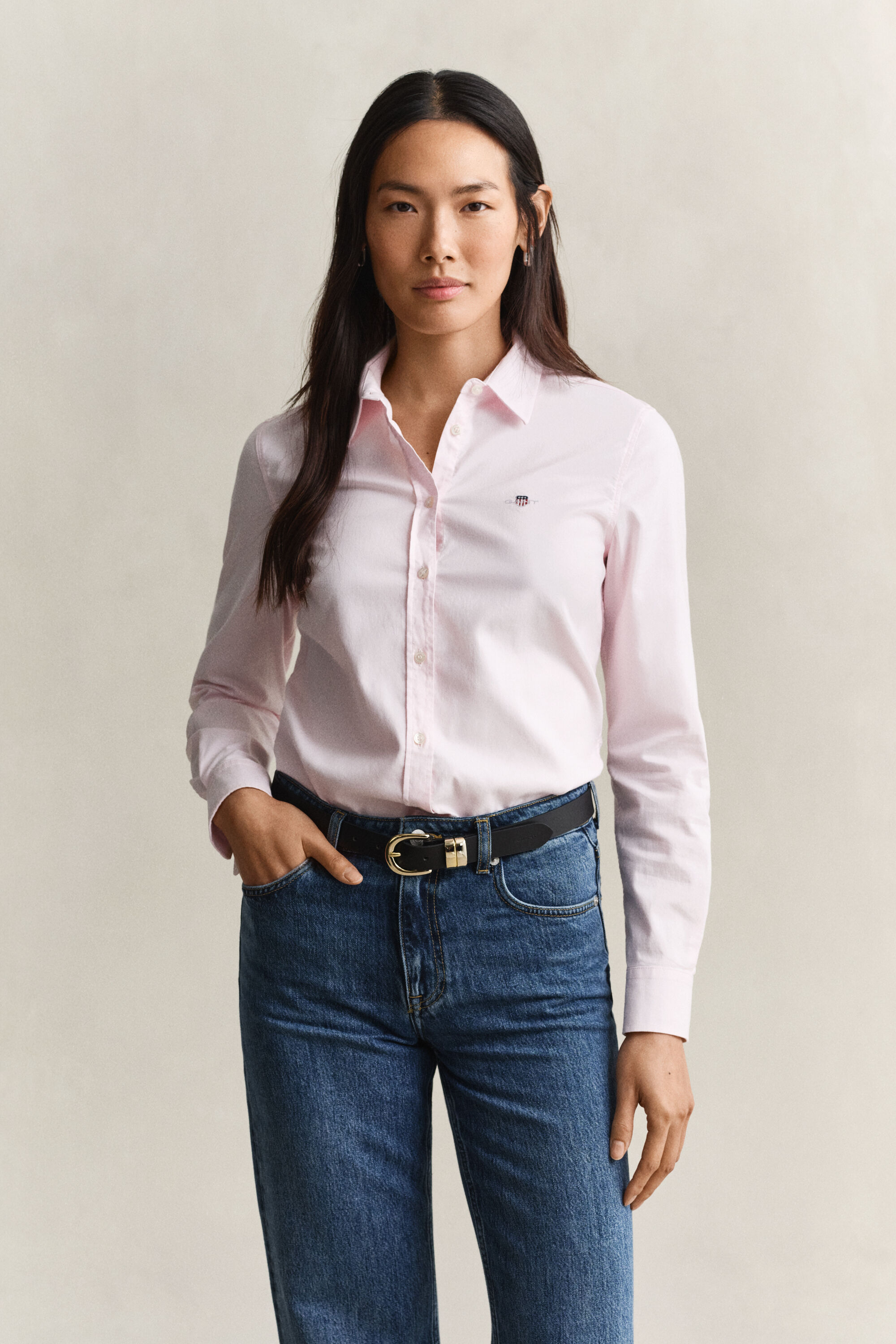 Classic Slim Fit Oxford-Bluse mit Stretch