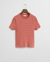 Teen Girls Zopfstrick Kurzarmpullover aus Stretch-Baumwolle