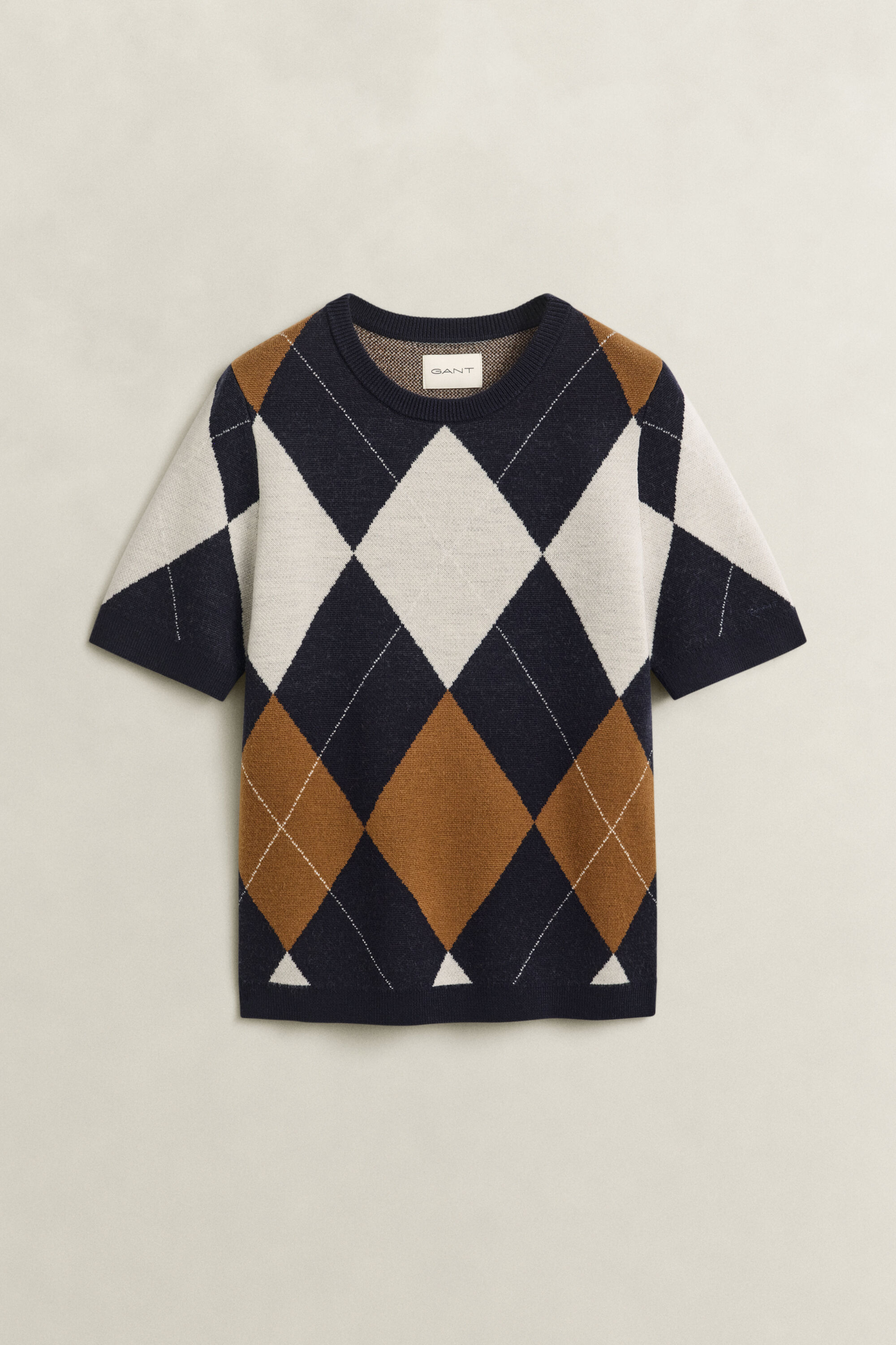 Argyle Kurzarmpullover aus Wolle