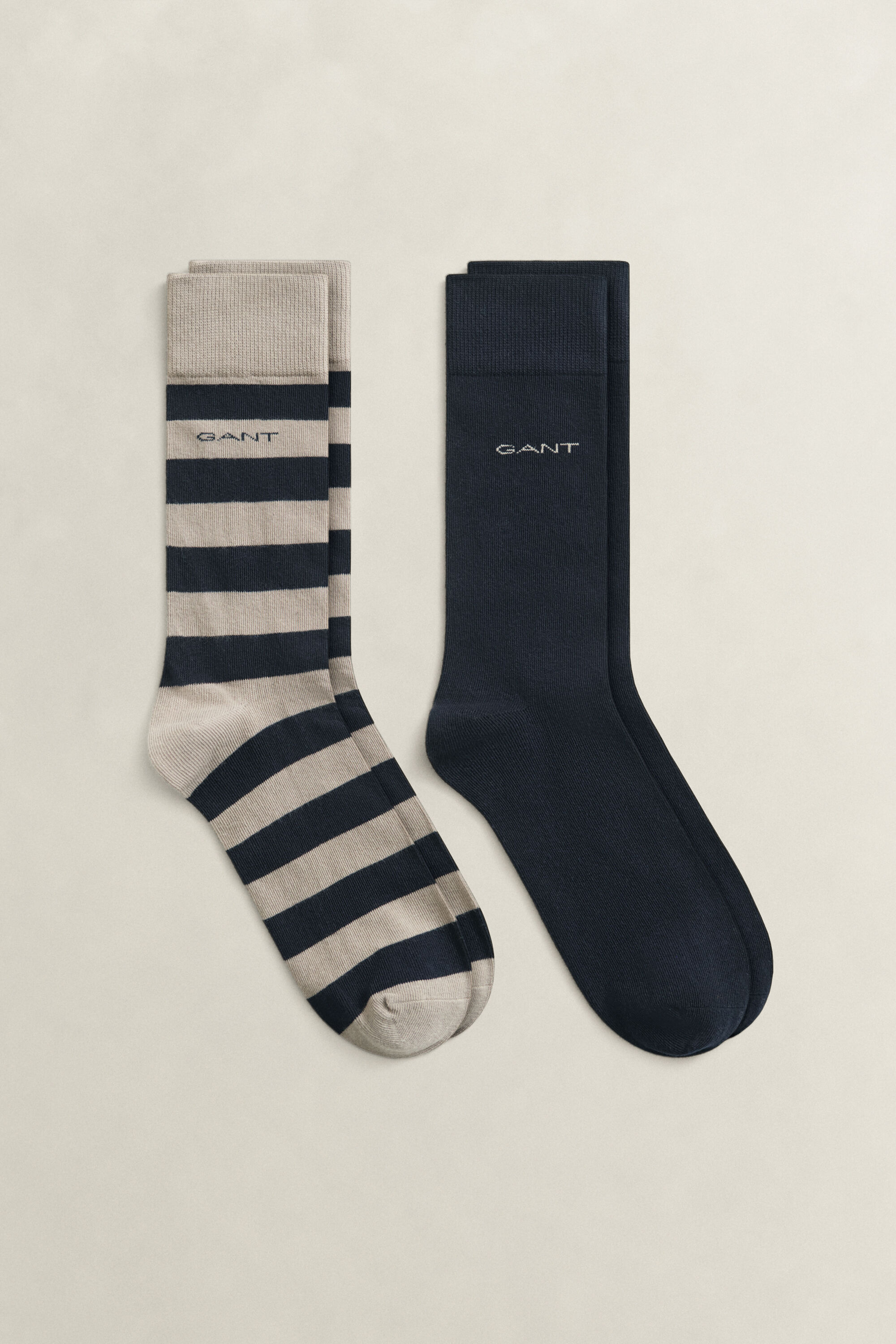 2er-Pack Socken Blockstreifen & Einfarbig