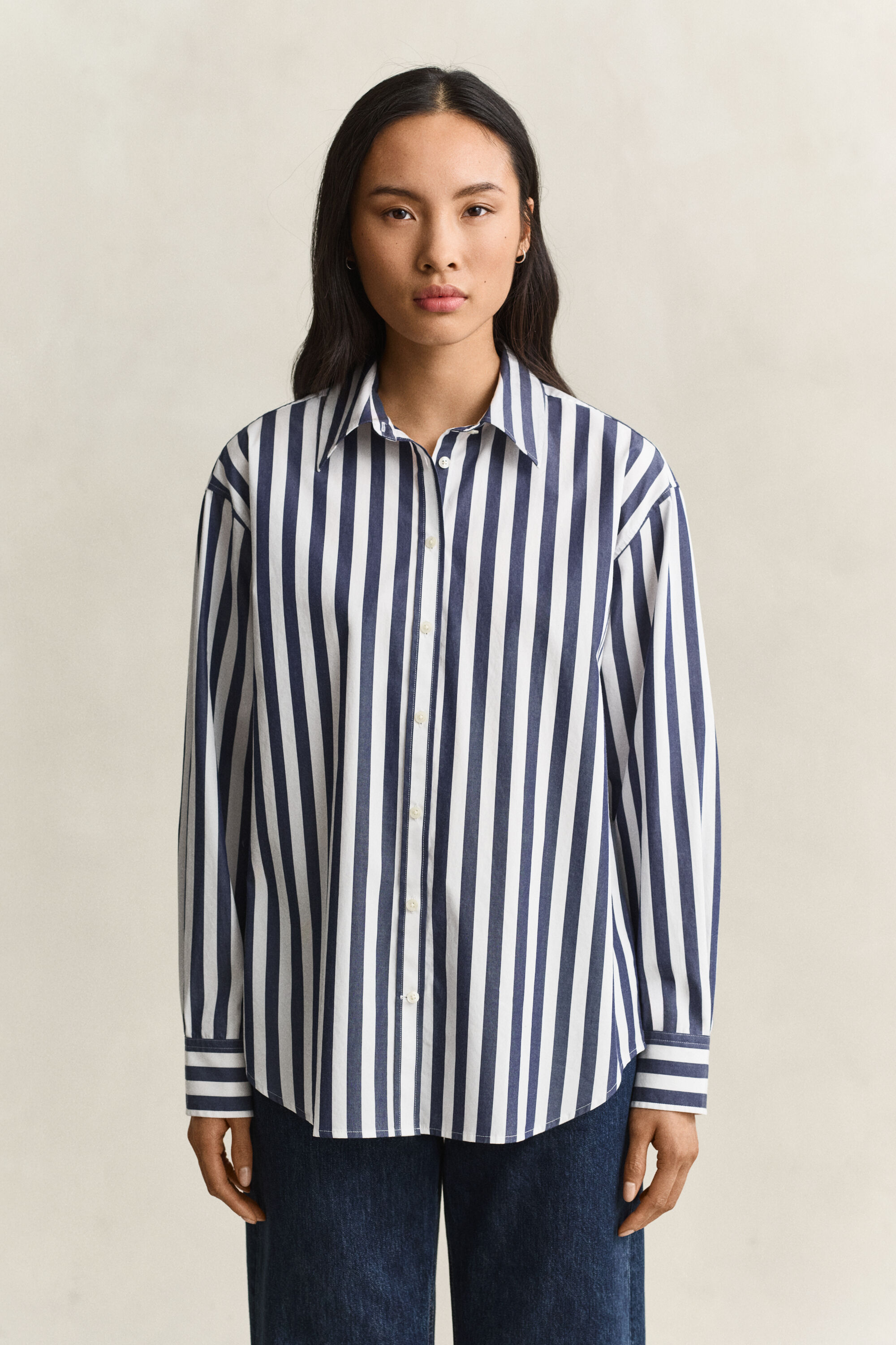 Relaxed Fit Popeline Bluse mit Streifen
