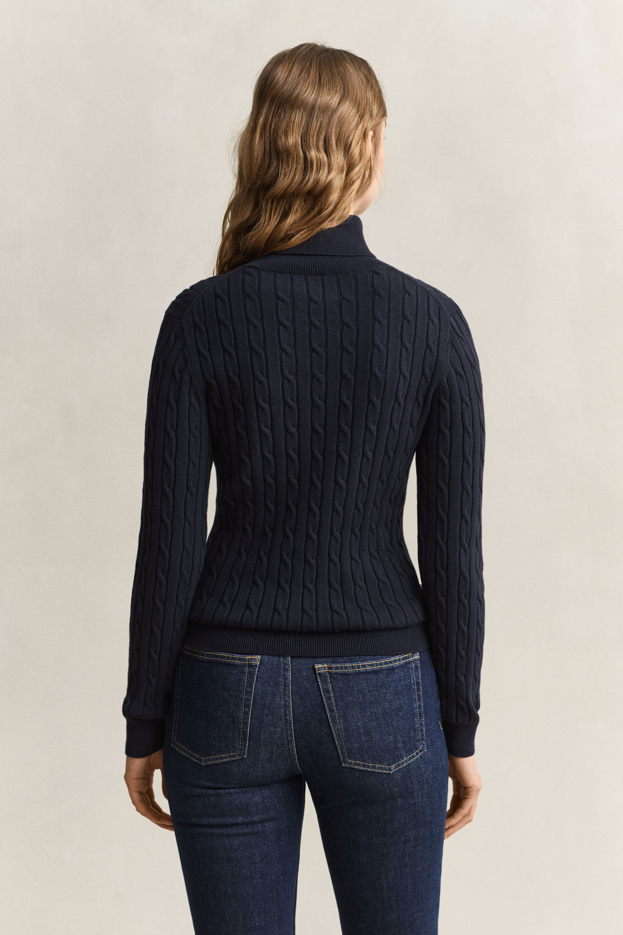 Zopfstrick Rollkragenpullover aus Stretch-Baumwolle