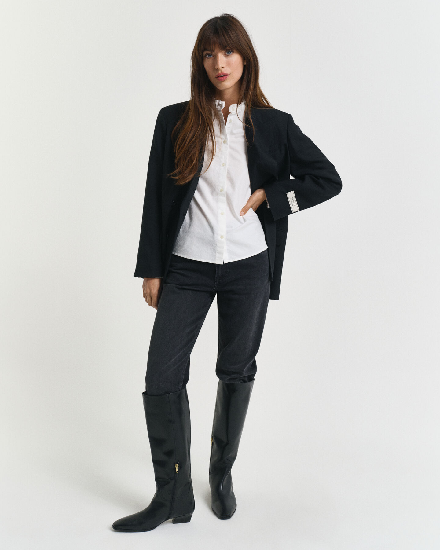 Klassische Oxford-Bluse mit R&uuml;schen