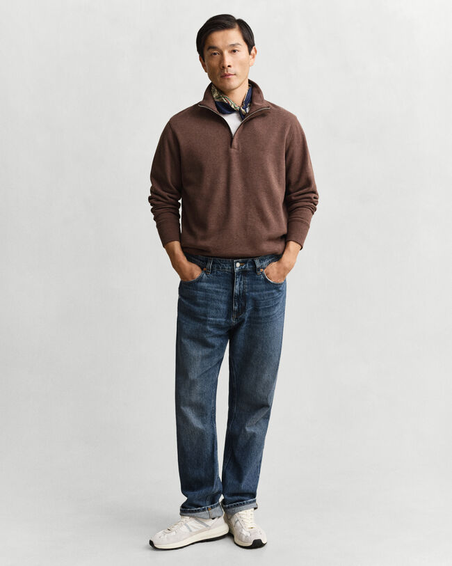 Leichtes Sacker Rib Sweatshirt mit Rei&szlig;verschlusskragen