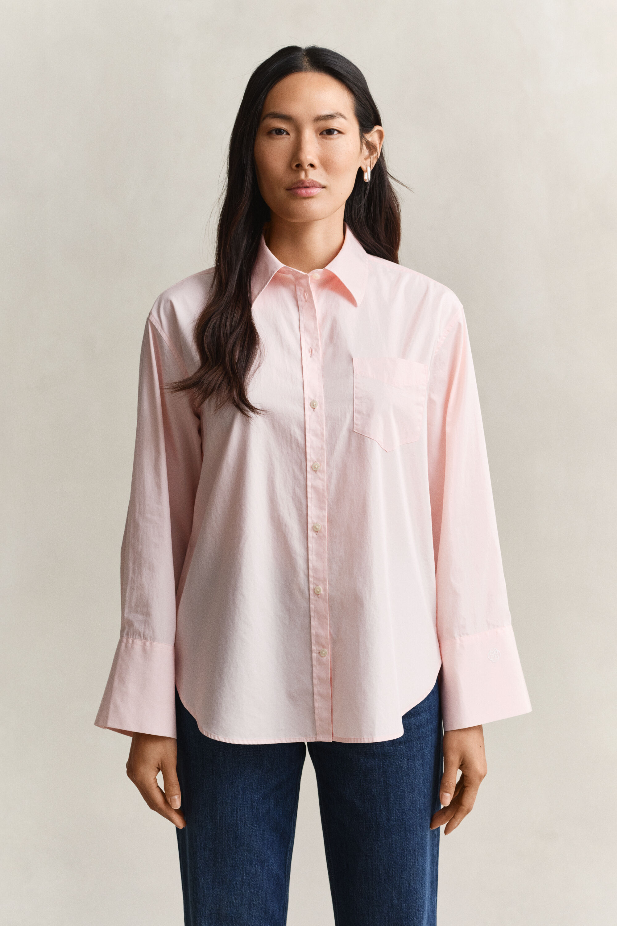 Classic Popeline-Bluse mit weiten Ärmeln