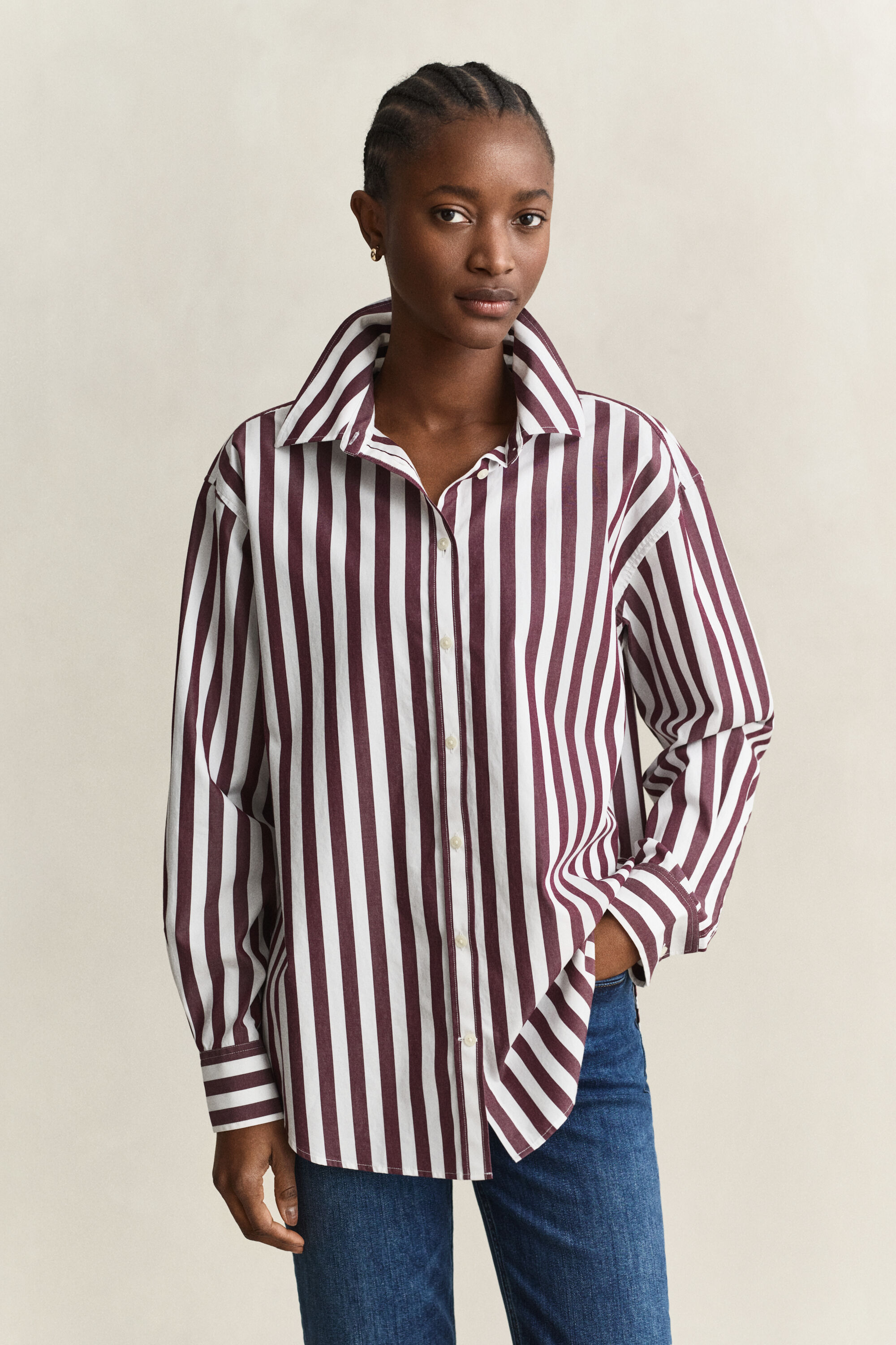 Relaxed Fit Popeline Bluse mit Streifen