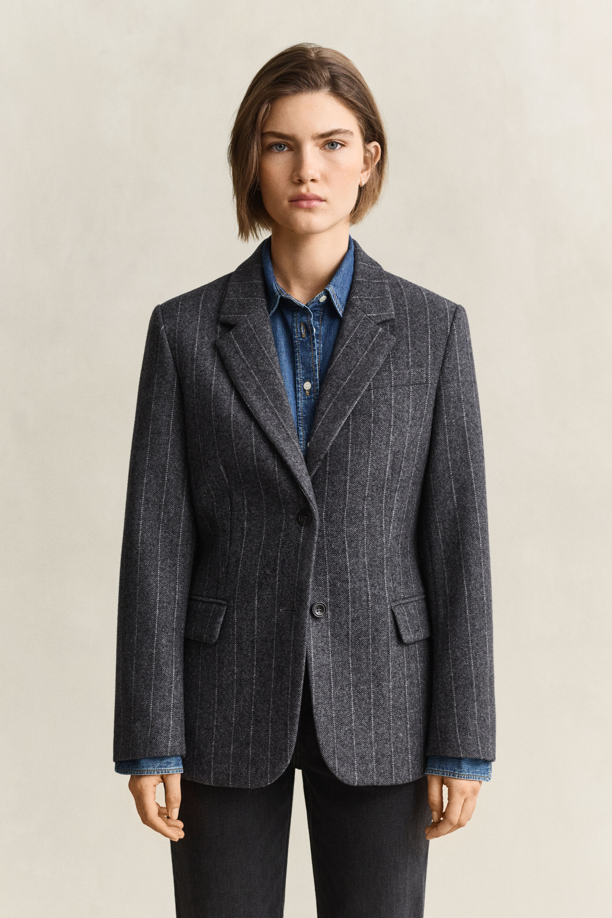 Sanduhr-Blazer mit Nadelstreifen