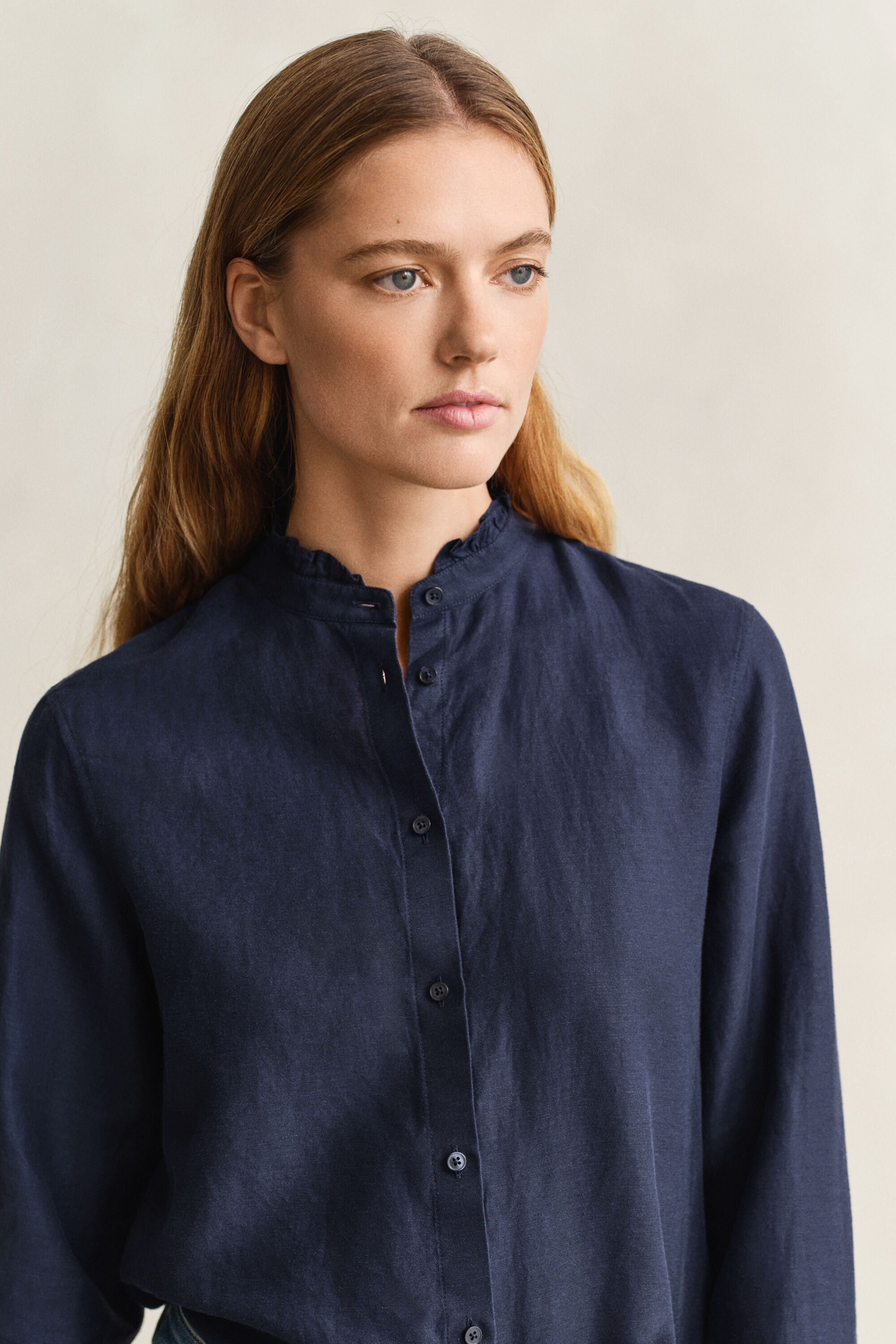 Rüschenbluse aus Leinenmix