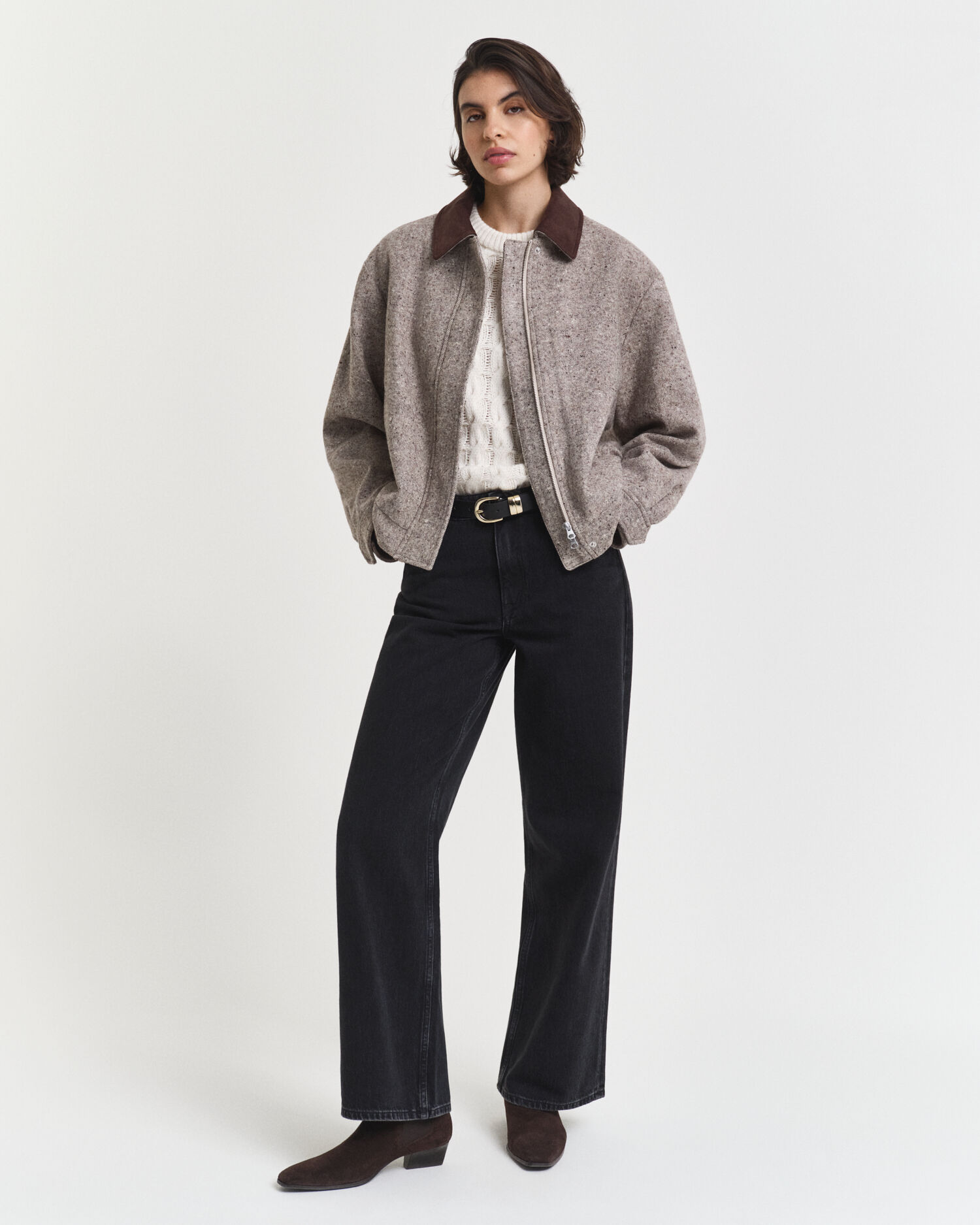 Zopfstrick Oberteil mit kurzen Puffärmeln