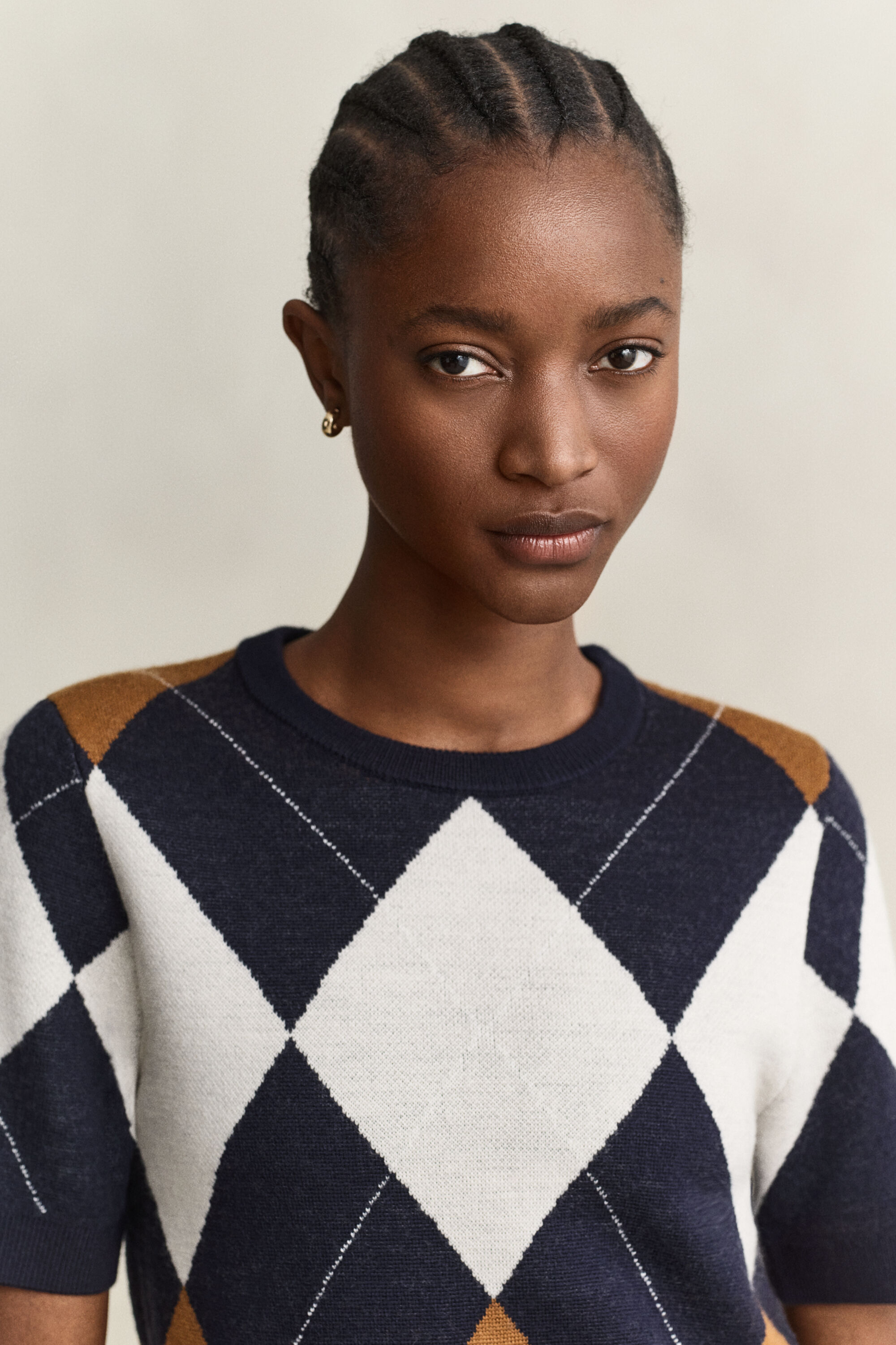 Argyle Kurzarmpullover aus Wolle