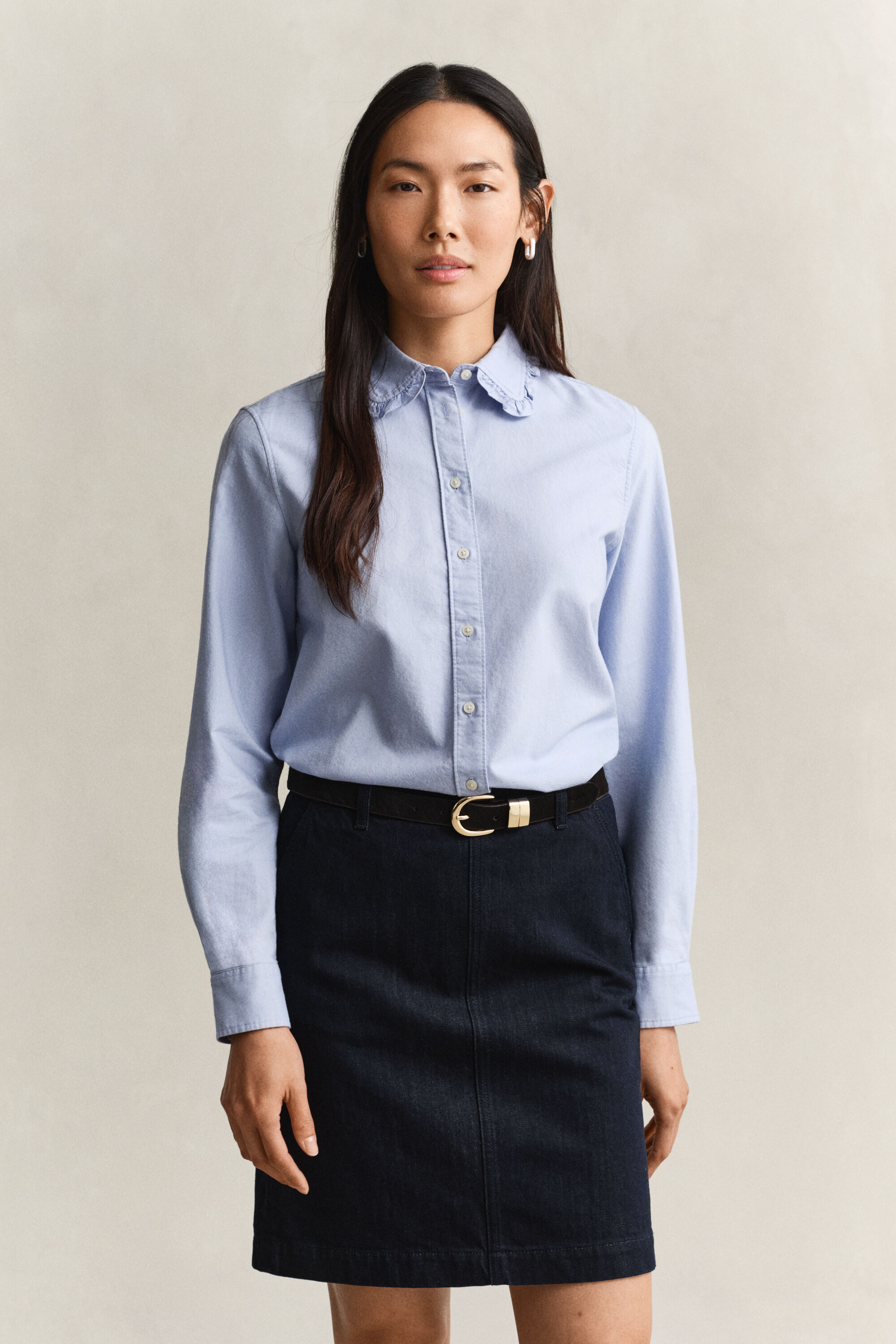 Classic Oxford-Bluse mit Rüschen
