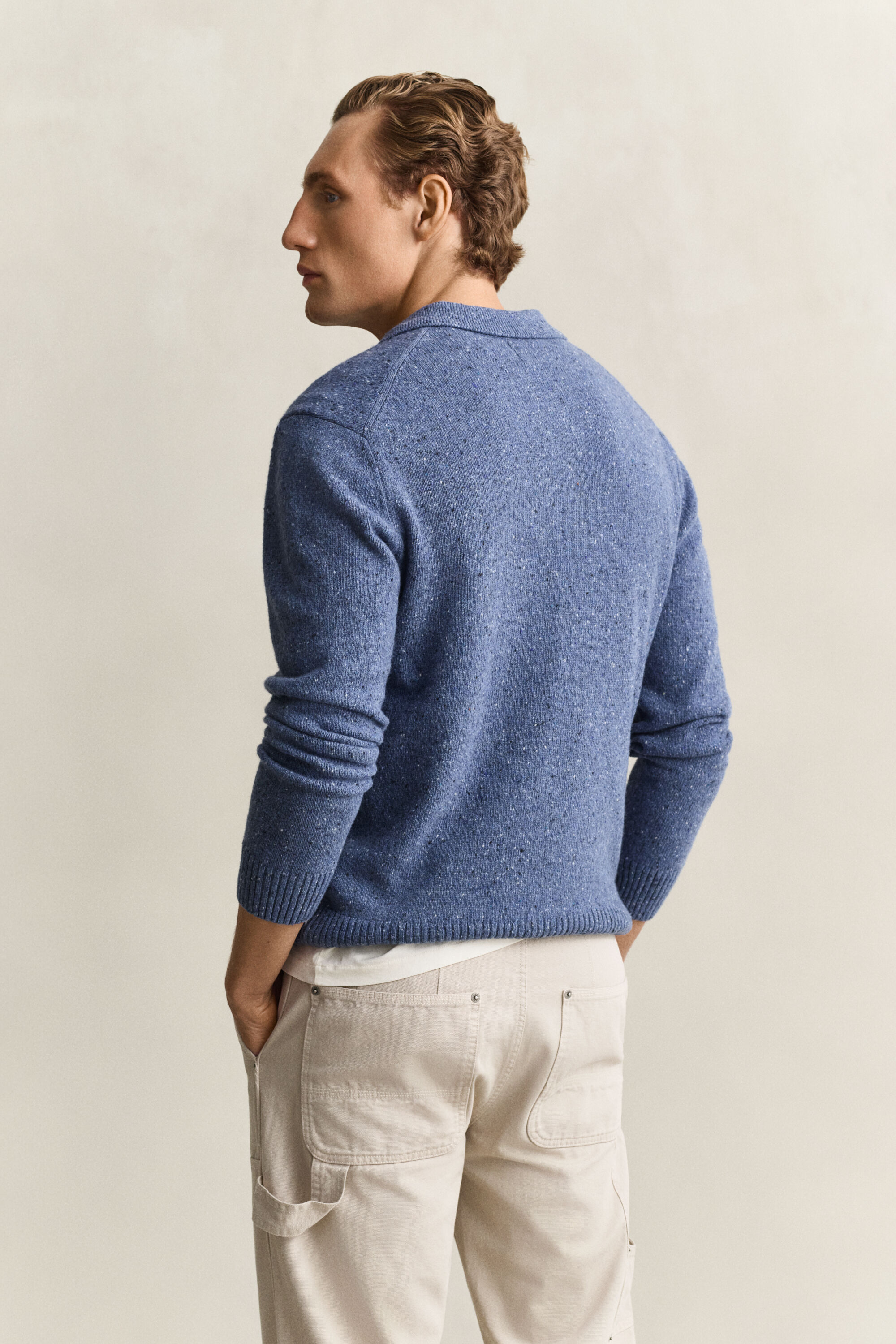 Polopullover aus Wollmix mit Noppenstruktur