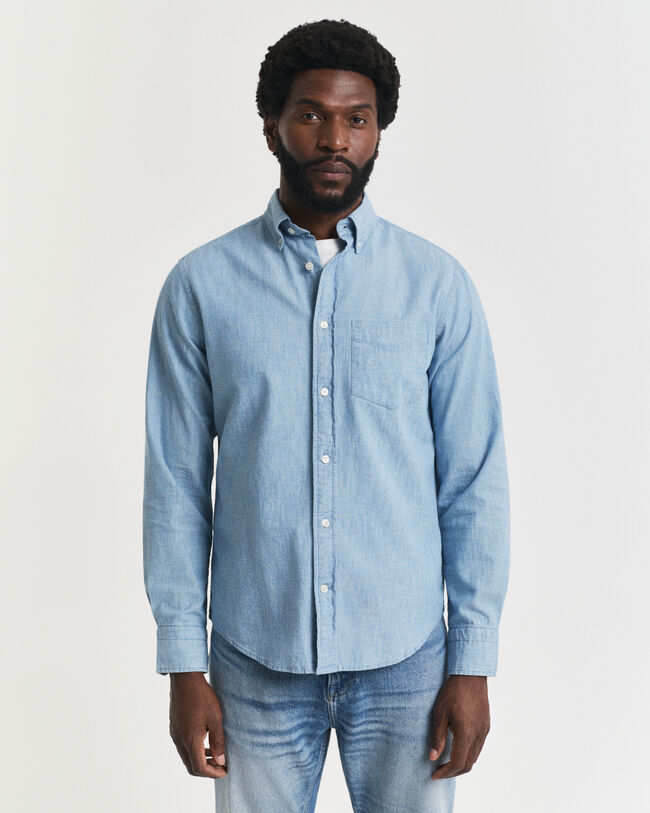 Regular Fit Indigo Chambray Hemd