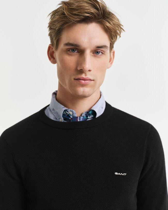 Rundhalspullover aus Baumwoll-Piqu&eacute;