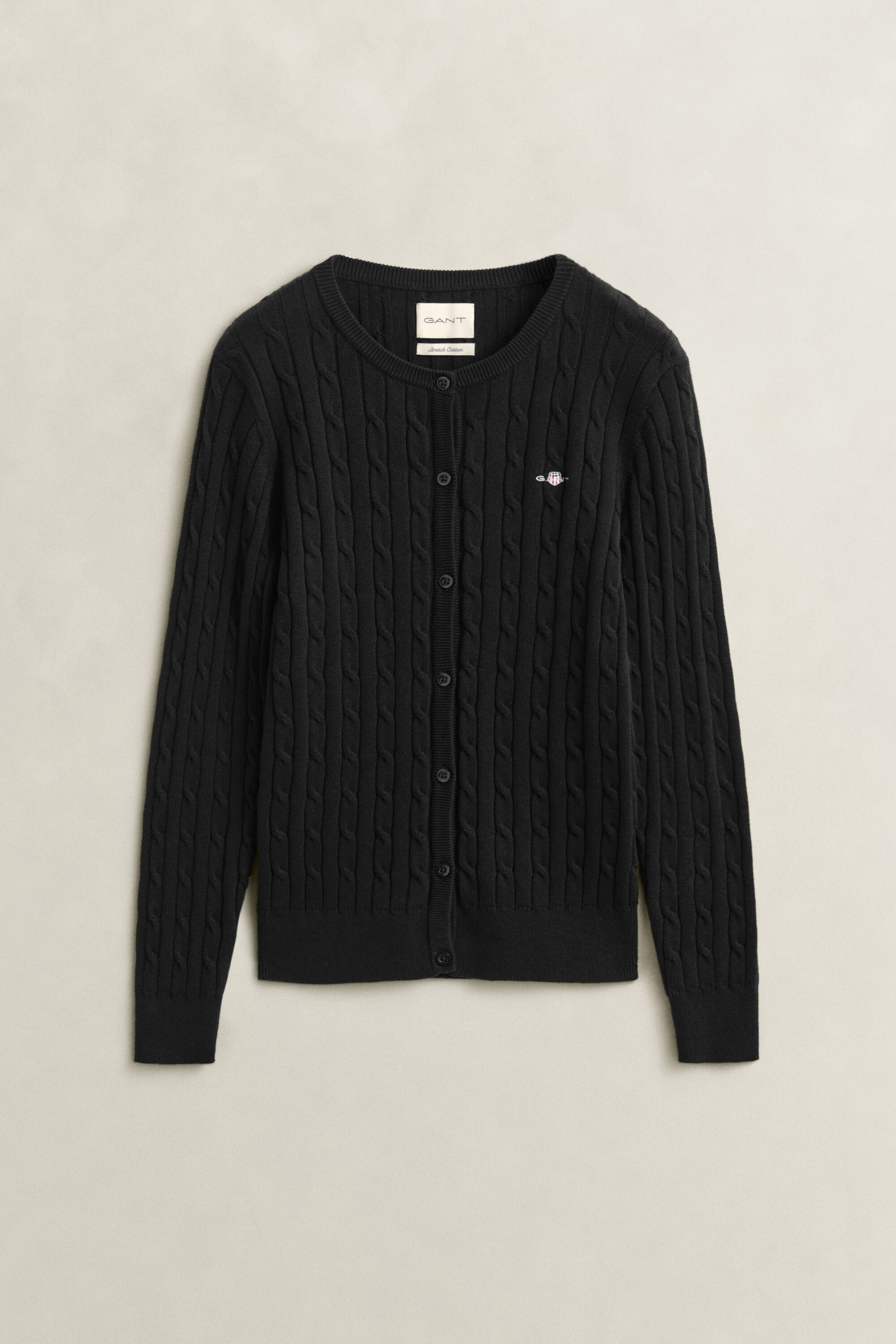 Strickjacke aus Stretch-Baumwolle mit Zopfmuster