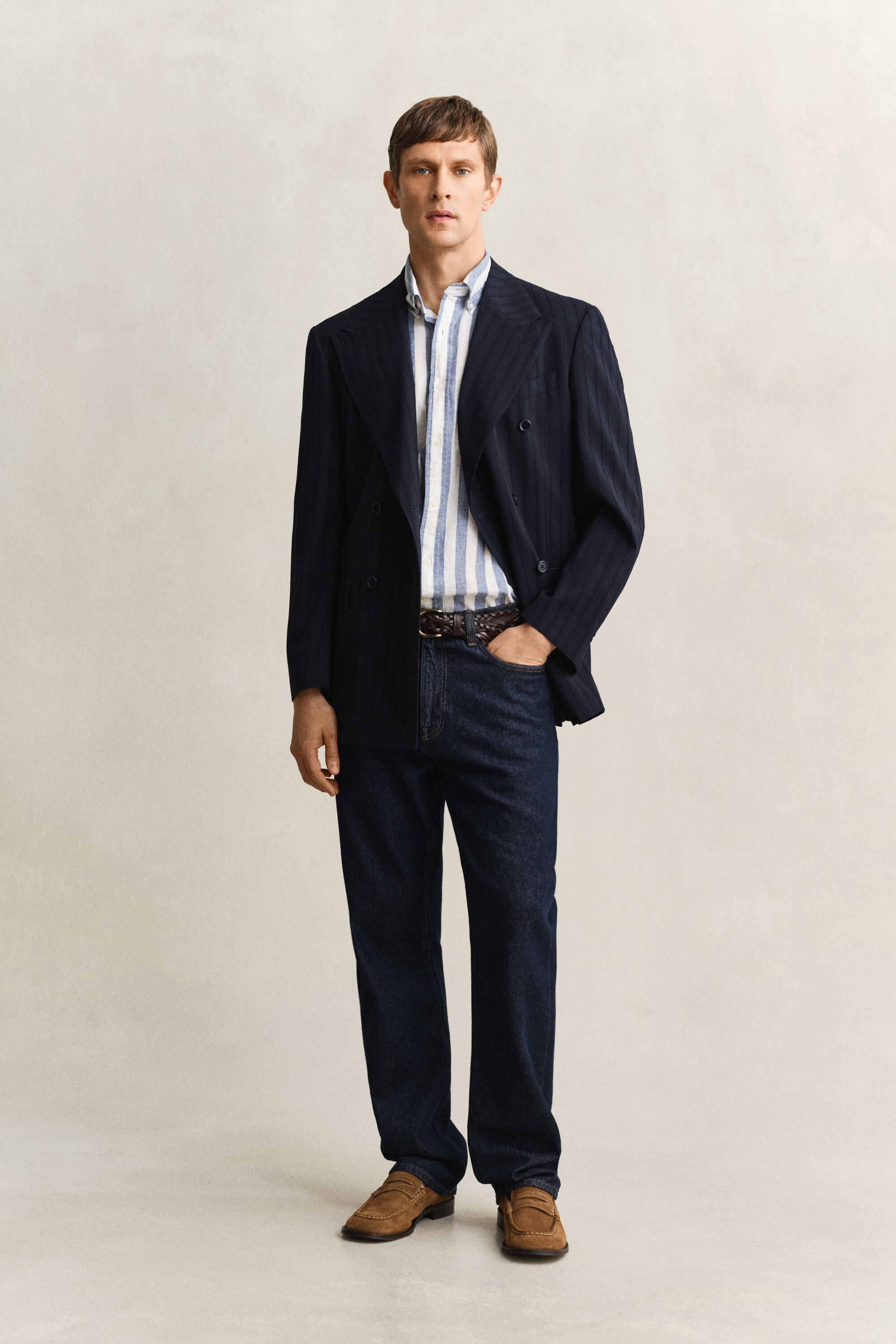 Gestreiftes Kurzarm-Hemd aus Leinenmix