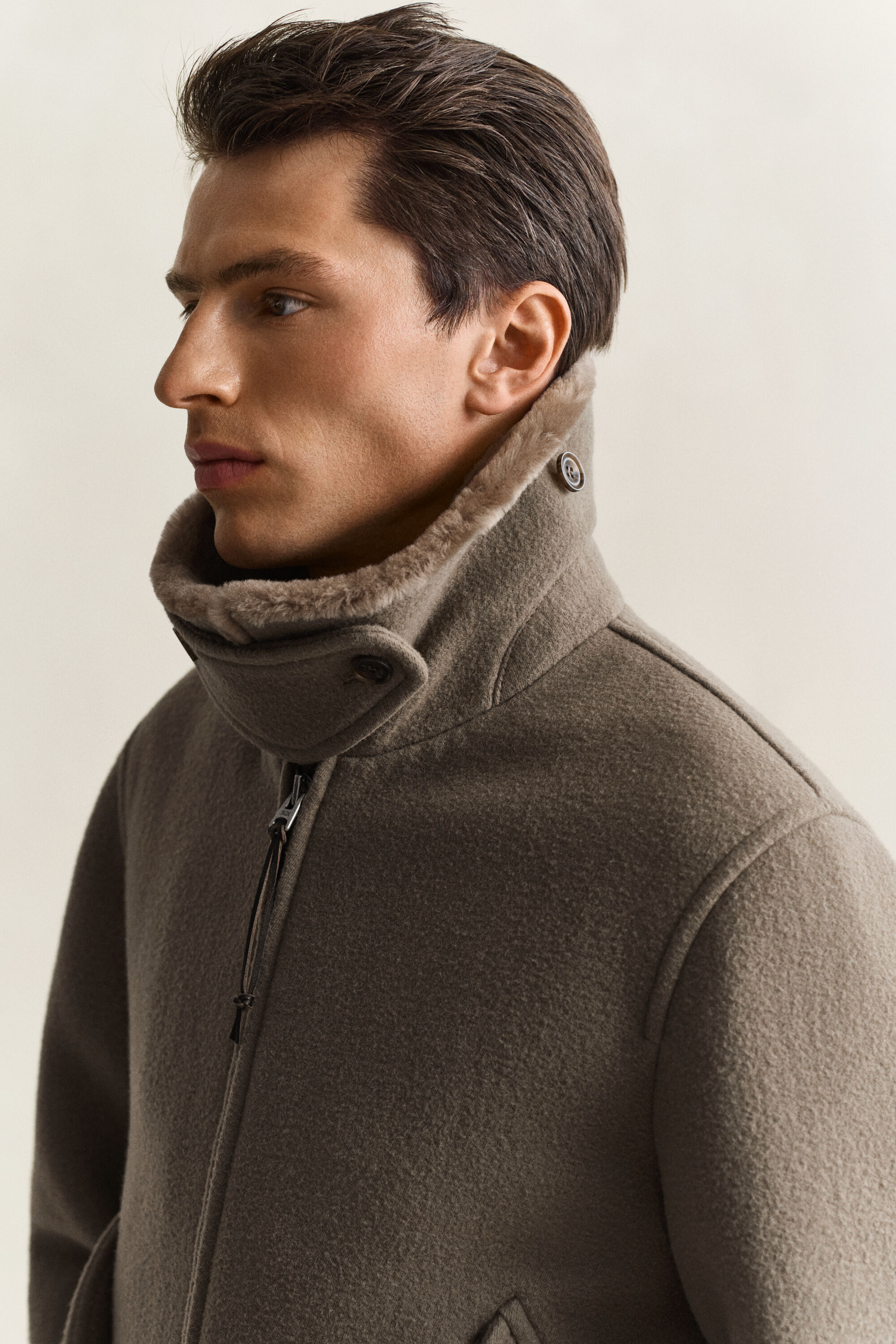 Fliegerjacke aus Wolle mit Shearlingesatz