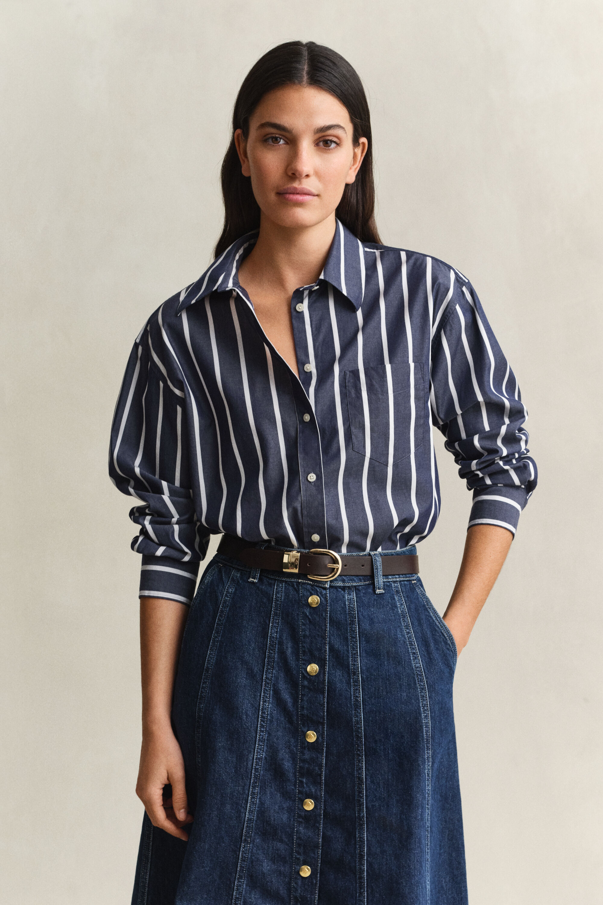 Relaxed Fit Classic Popeline-Bluse mit Streifen