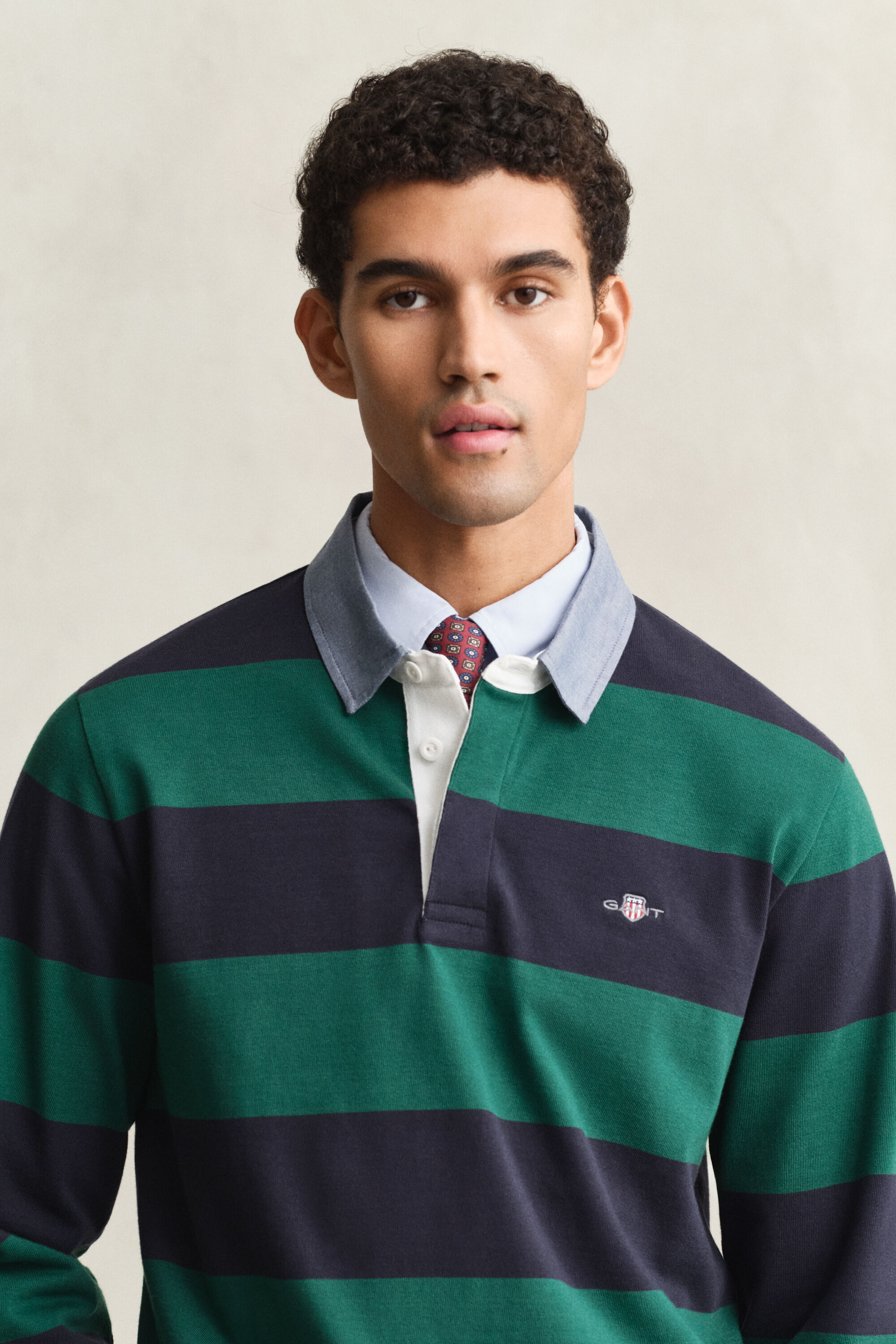 Gestreiftes Heavy Rugger mit Chambray-Kragen