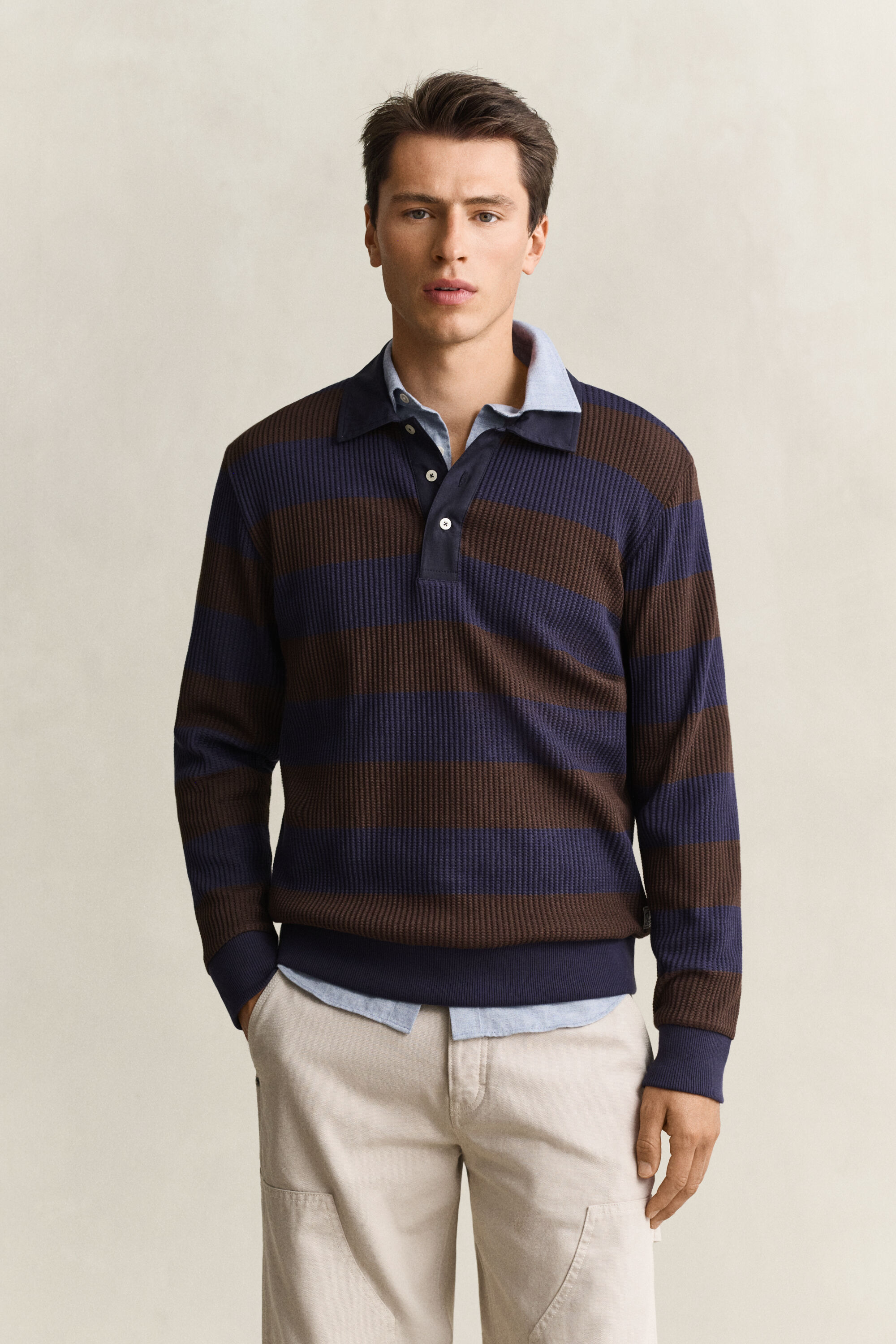 Gestreiftes Poloshirt mit Waffelstruktur