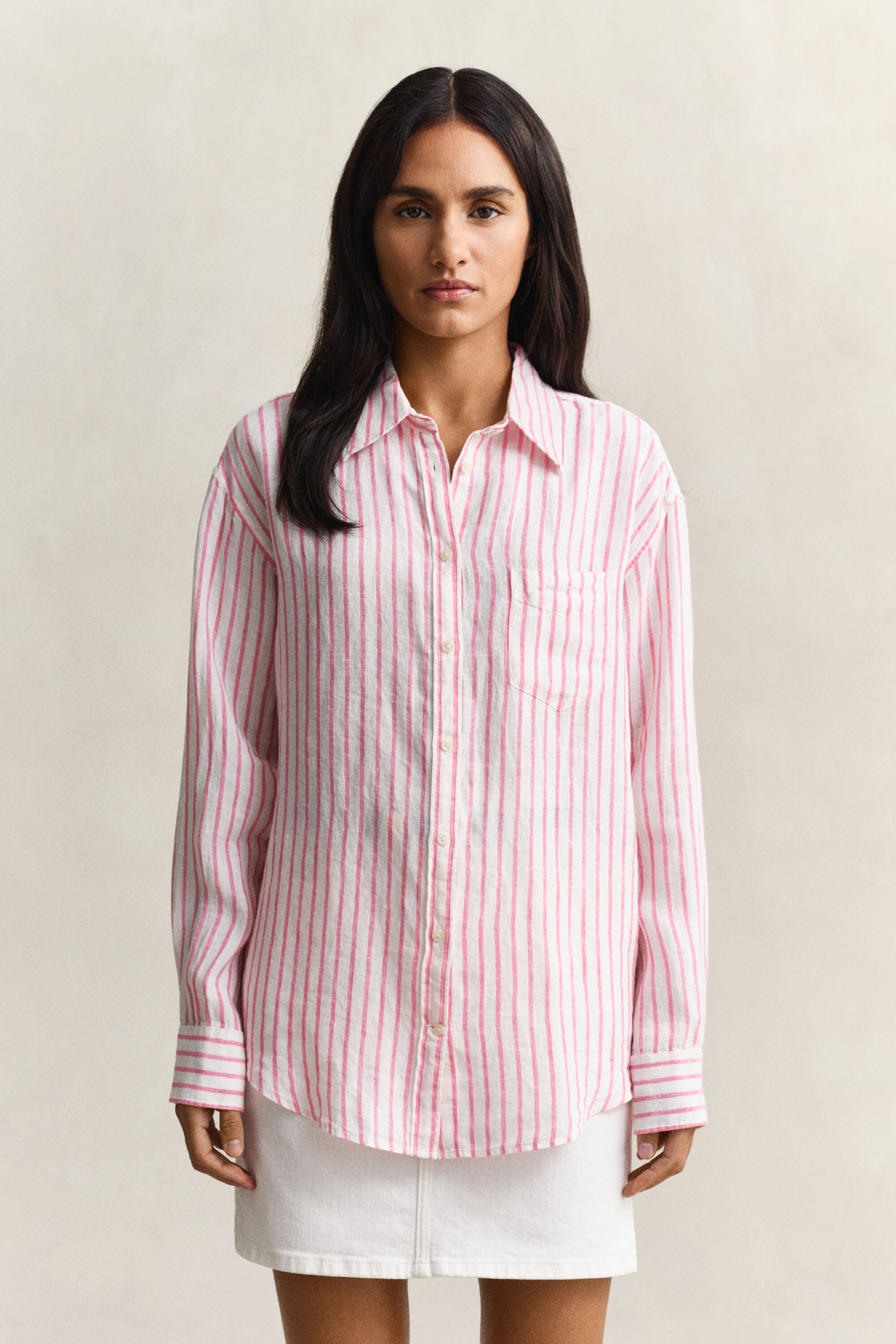 Relaxed Fit Leinen Bluse mit Streifen
