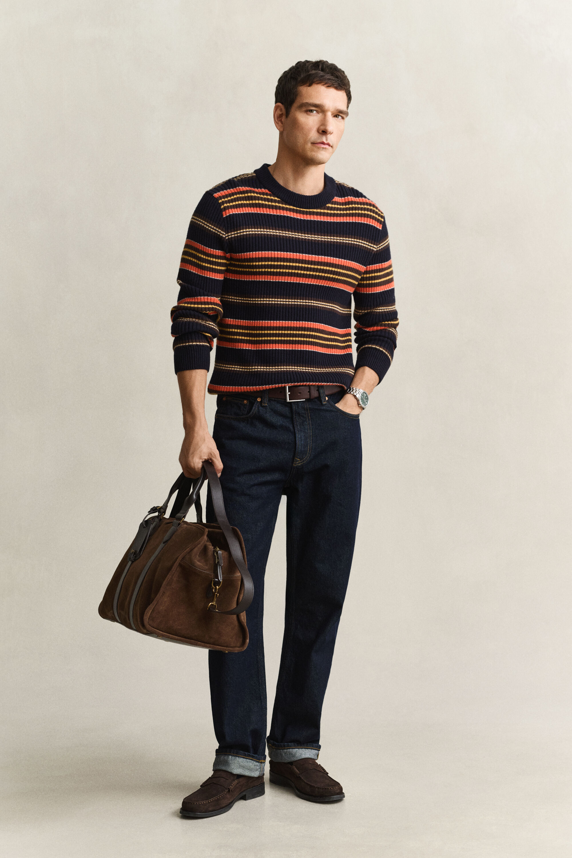 Gerippter Pullover mit Streifen