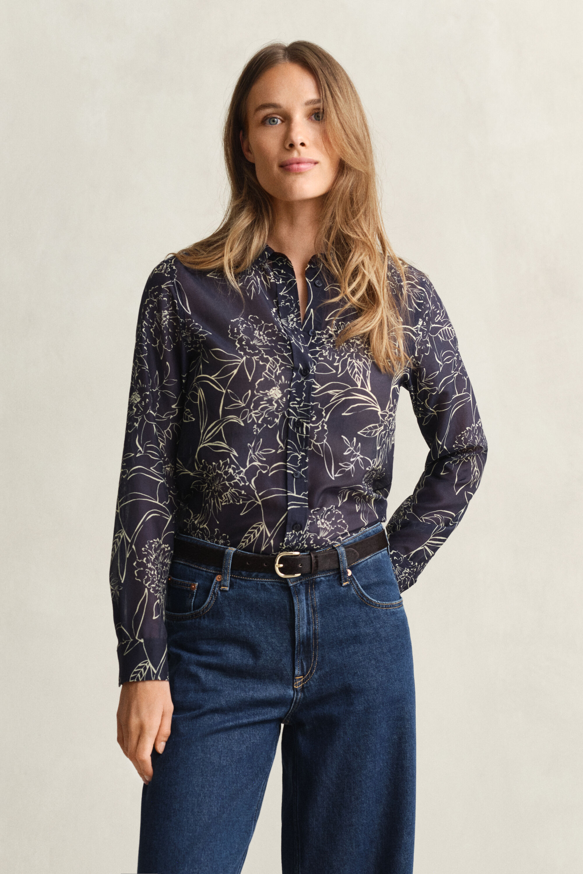 Regular Fit Bluse aus Baumwolle und Seide mit Blumen-Print